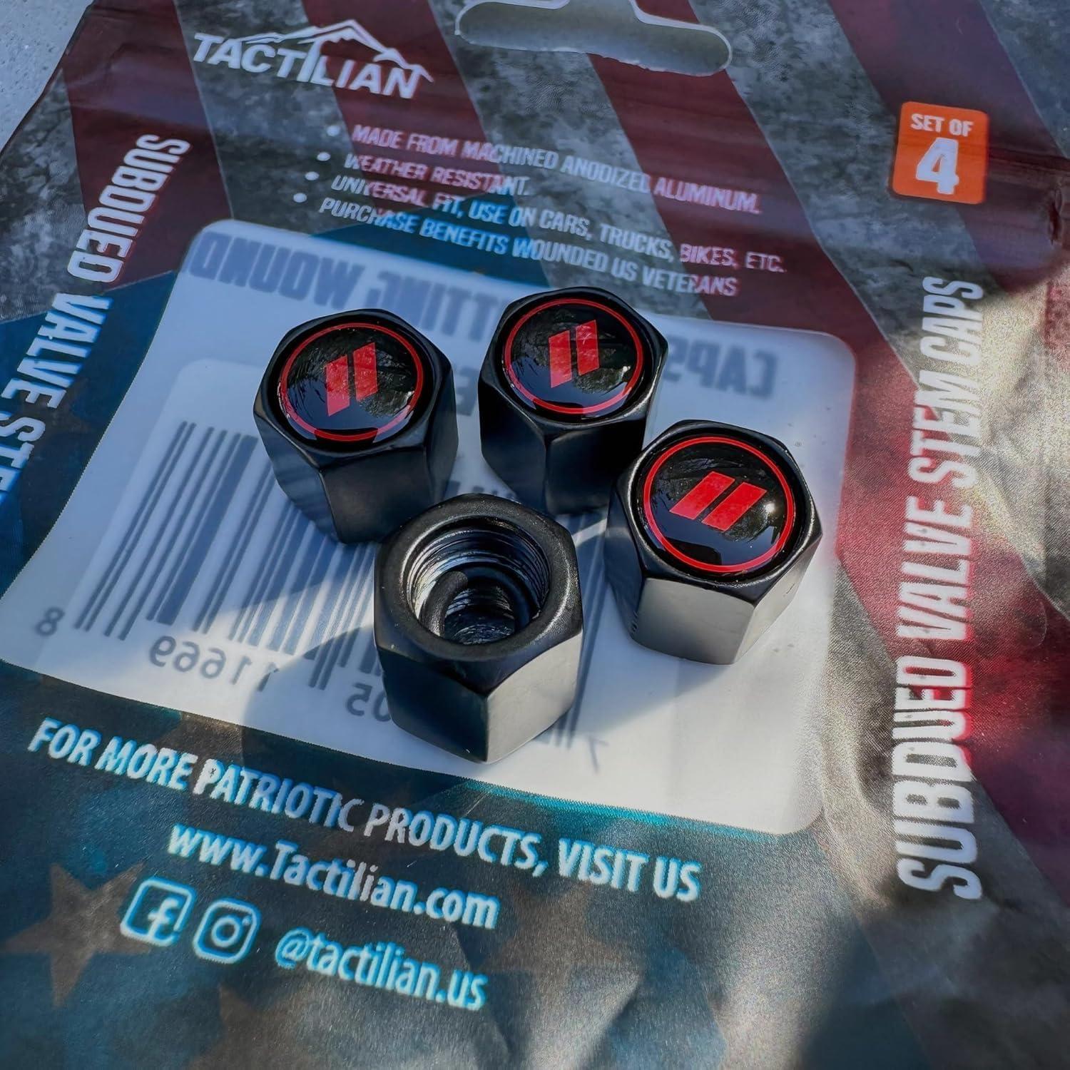 TACTILIAN Red Tire Valve Stem Caps for Dodge Tire Valve 4 Pack | Leakproof Aluminum Tire Valve Caps with Rubber O-Ring Compatible with Dodge Valve Stem Caps for Challenger, Charger, Ram, Durango