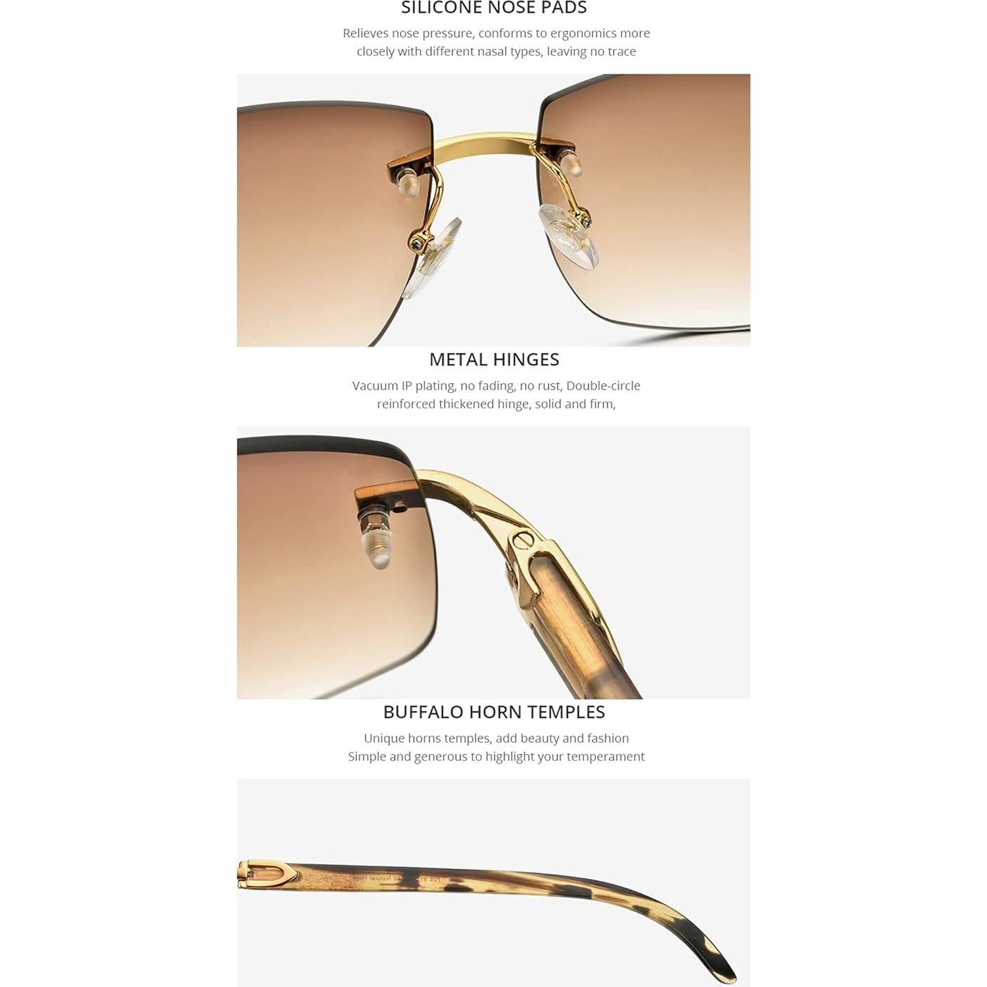 Gafas de Sol Hepidem Cuerno de Búfalo Real Unisex Marco Negro