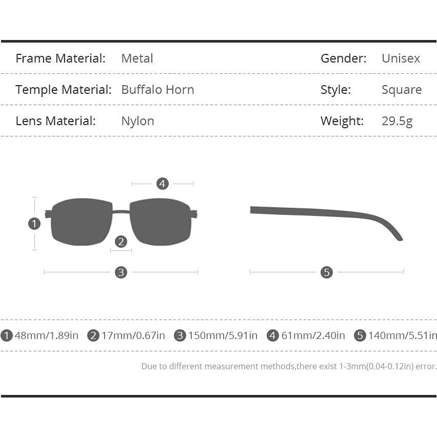 Gafas de Sol Hepidem Cuerno de Búfalo Real Unisex Marco Negro