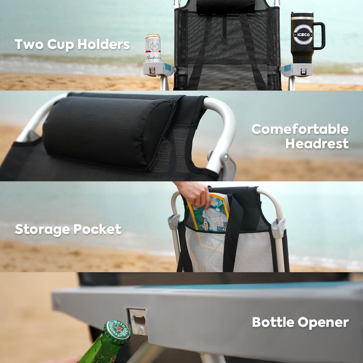 Silla de Playa Plegable ICECO con 5 Posiciones y Portavasos