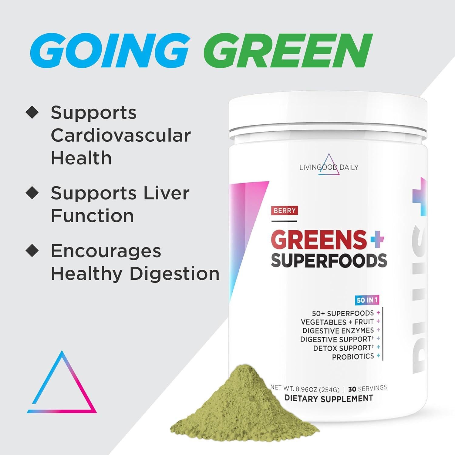 Polvo de Superalimentos Livingood Daily Greens Sabor Baya 30 Porciones