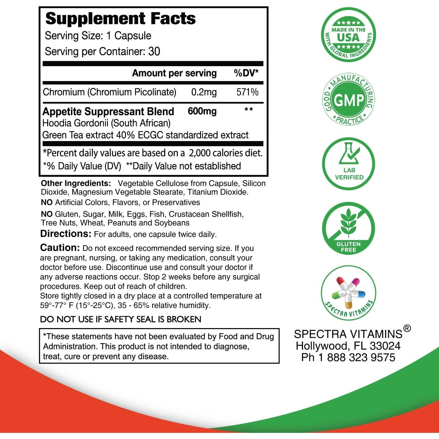 Supresor de Apetito 30 Cápsulas Spectra Vitamins - Hoodia y Té Verde