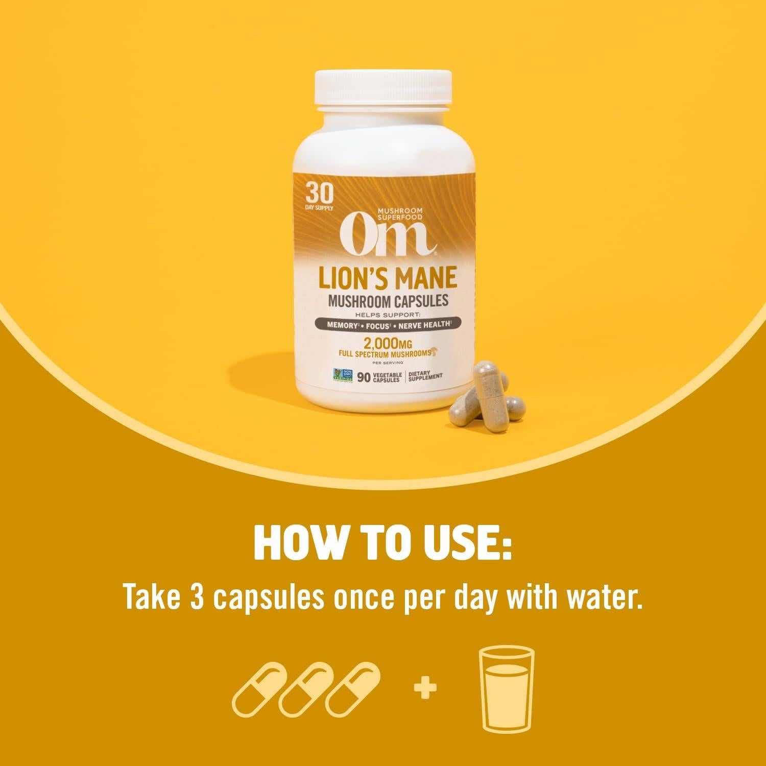 Suplemento de Hongo Melena de León OM 90 Cápsulas 2000mg