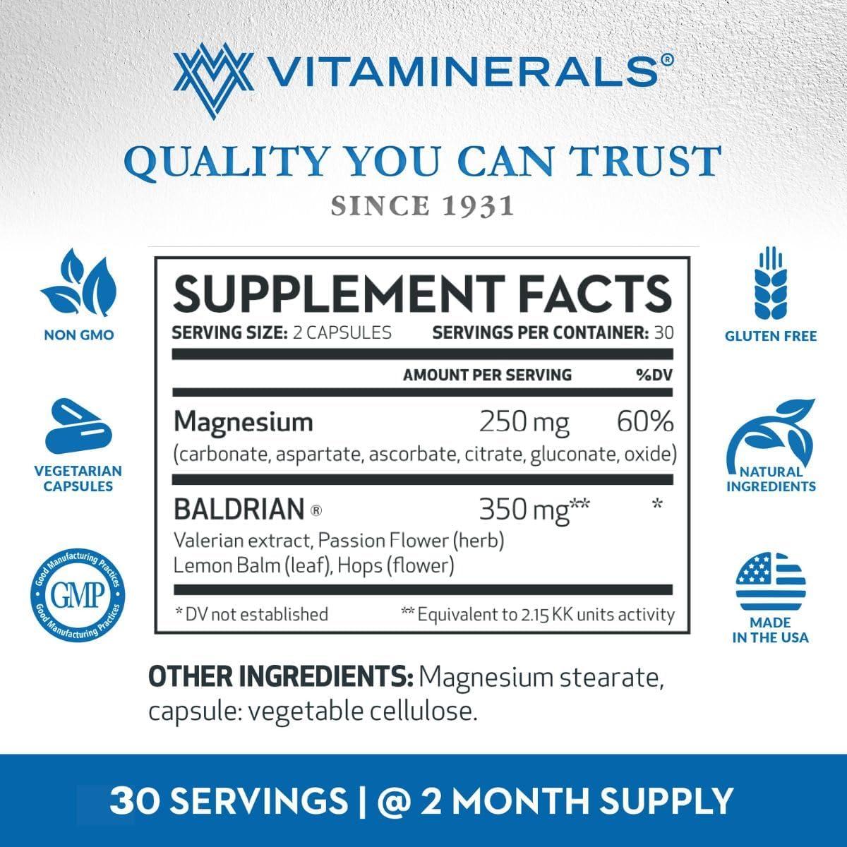 Baldrian Plus 350mg Vitaminerals - 60 Cápsulas Veganas