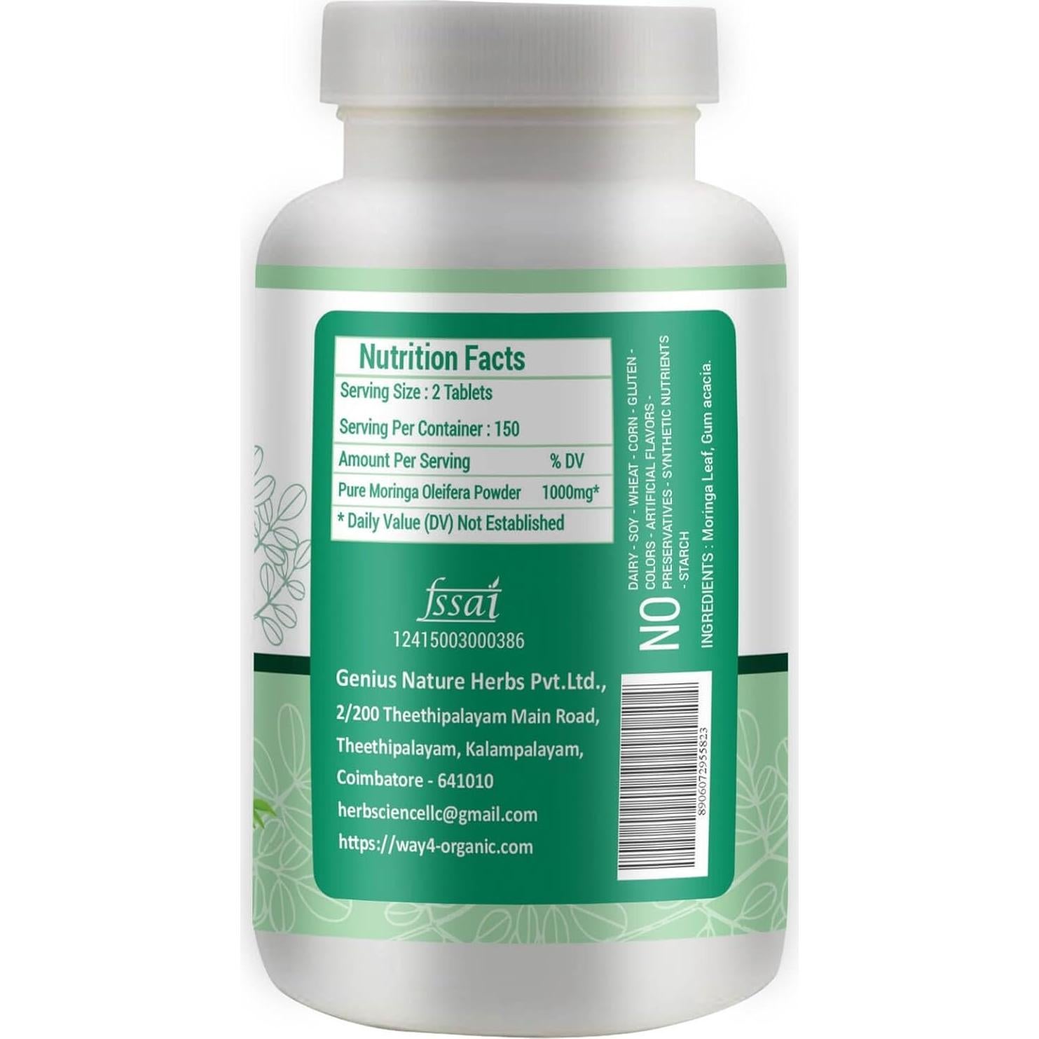 Cápsulas de Moringa Genius Nature Herbs - 300 tabletas 1000 mg