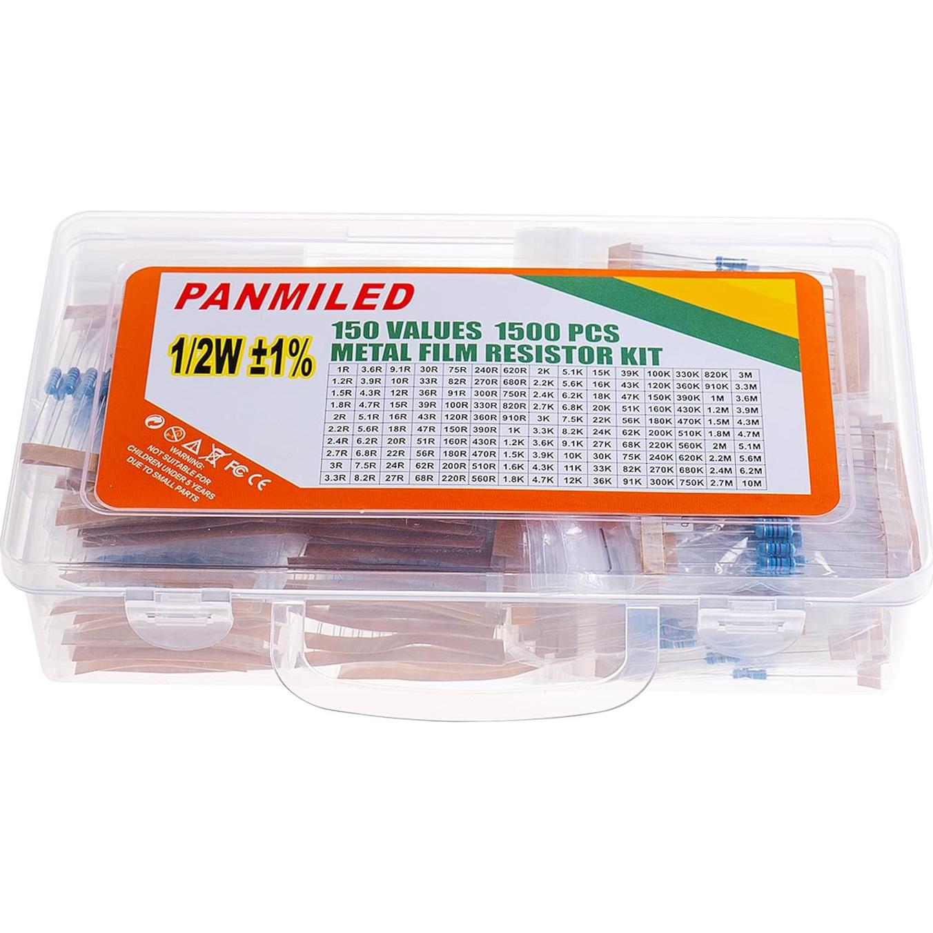 Kit de Resistores PANMILED 150 Valores 1500 Piezas 1/2W 1%
