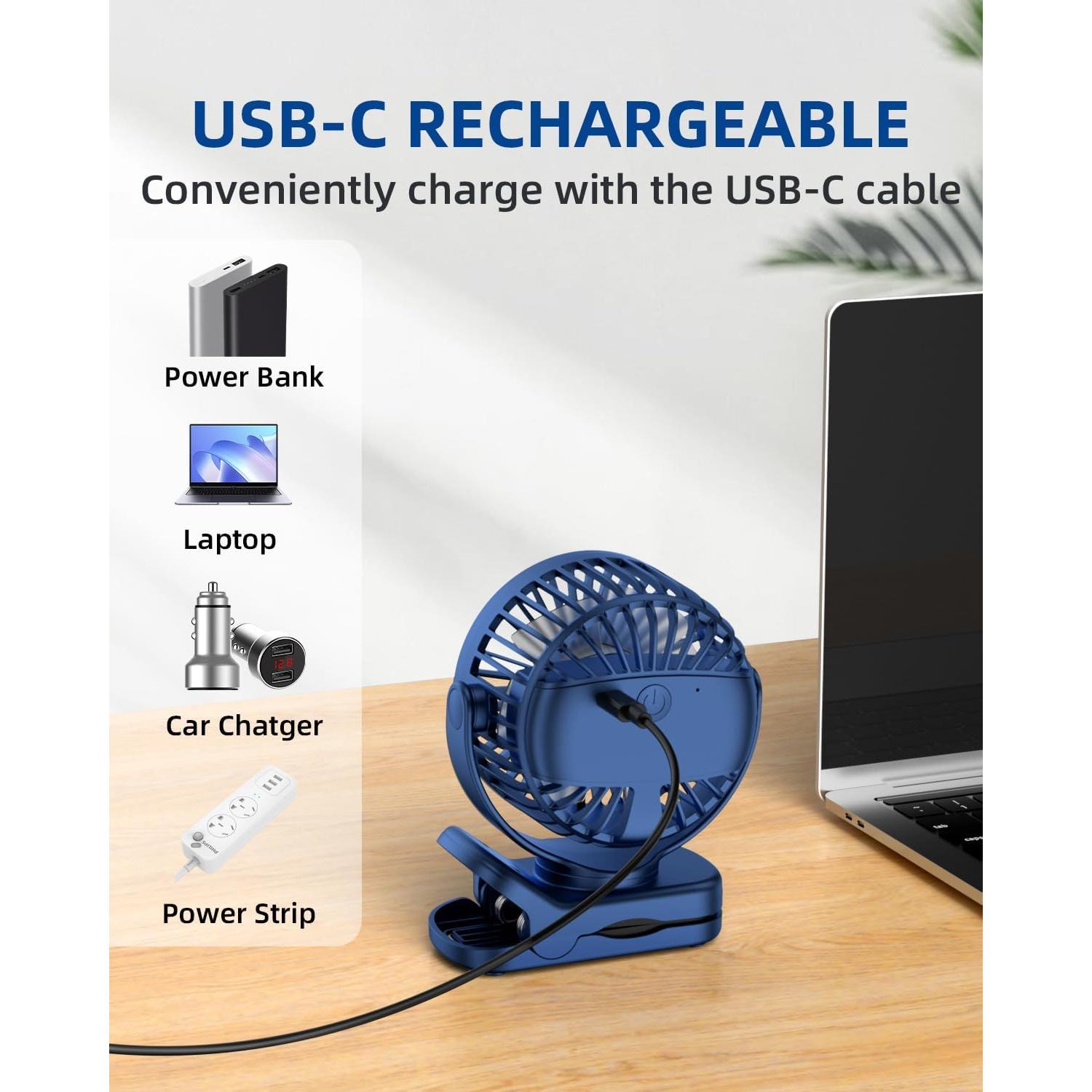 Ventilador Mini Clip ASNUG M24C USB Recargable 3 Velocidades