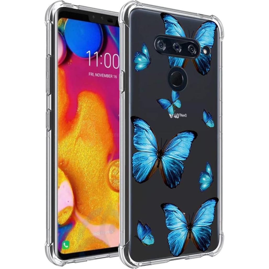 Funda Bumper TPU LG V40 ThinQ 6.4" Mariposa Azul Flexible