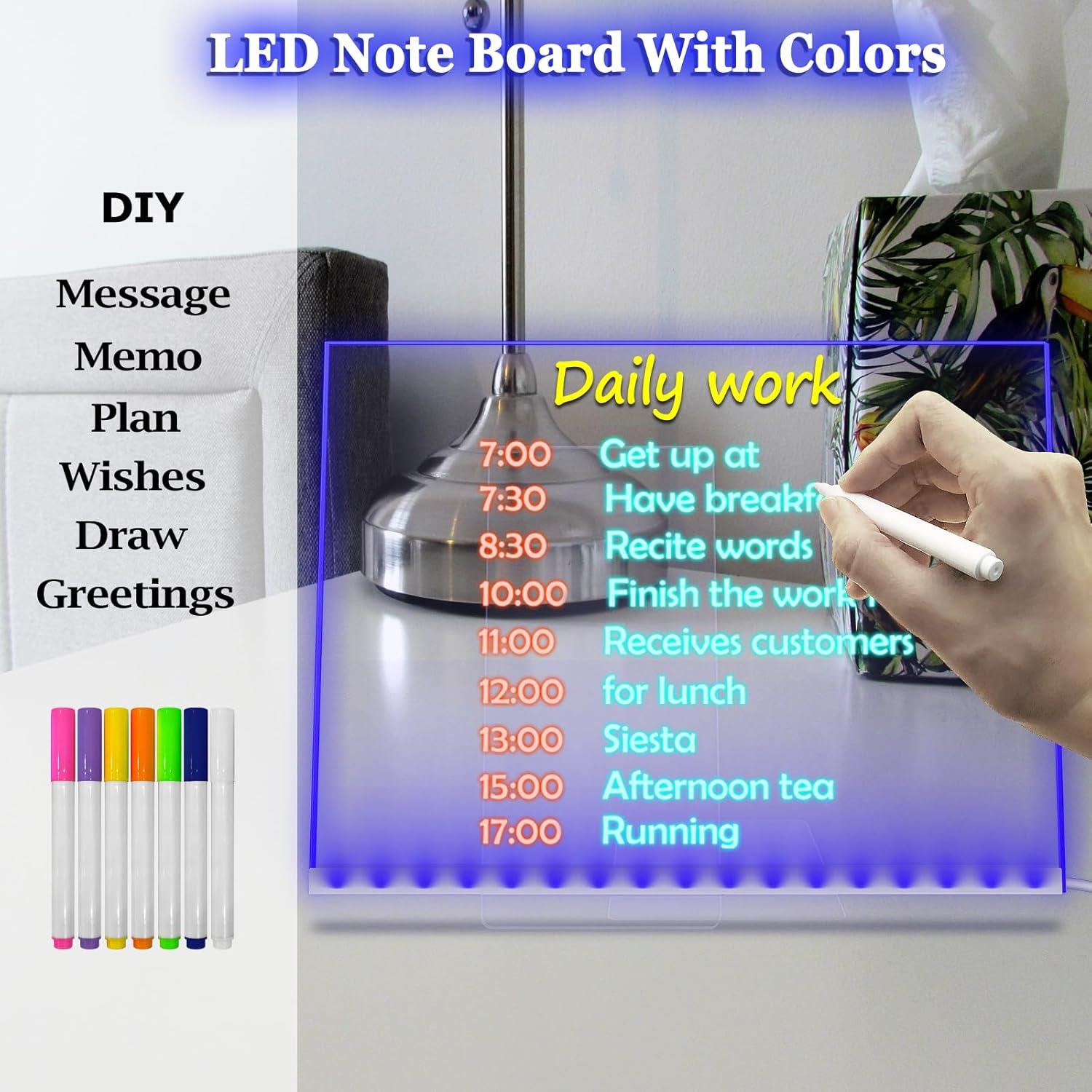 Tablero de Notas LED Acrílico ASEAZ 30x20 cm 7 Colores Control Remoto