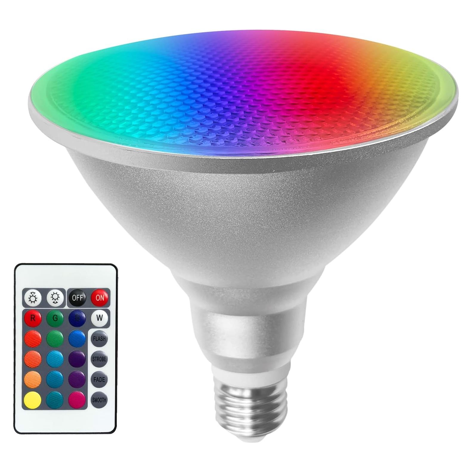 Bombilla LED Par38 30W E26 RGB y Blanco Cálido con Control Remoto