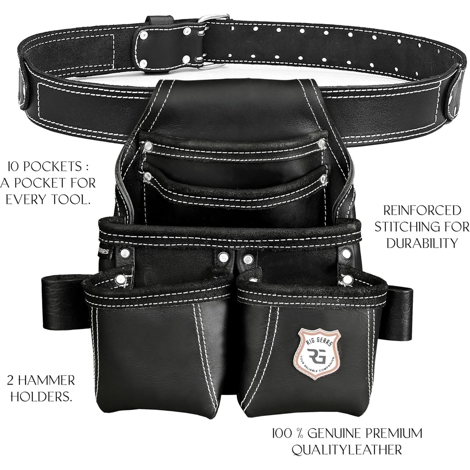 Bolsa de Herramientas de Cuero Rig Gears RG-3 con 5 Bolsillos