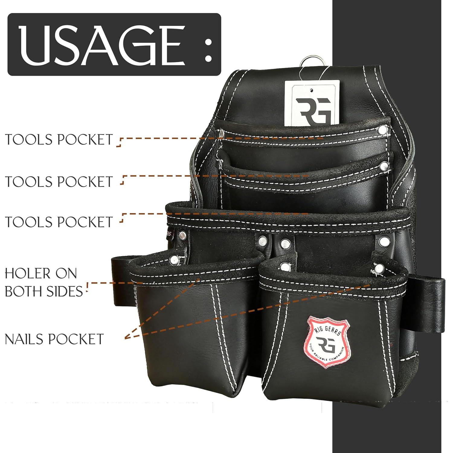 Bolsa de Herramientas de Cuero Rig Gears RG-3 con 5 Bolsillos