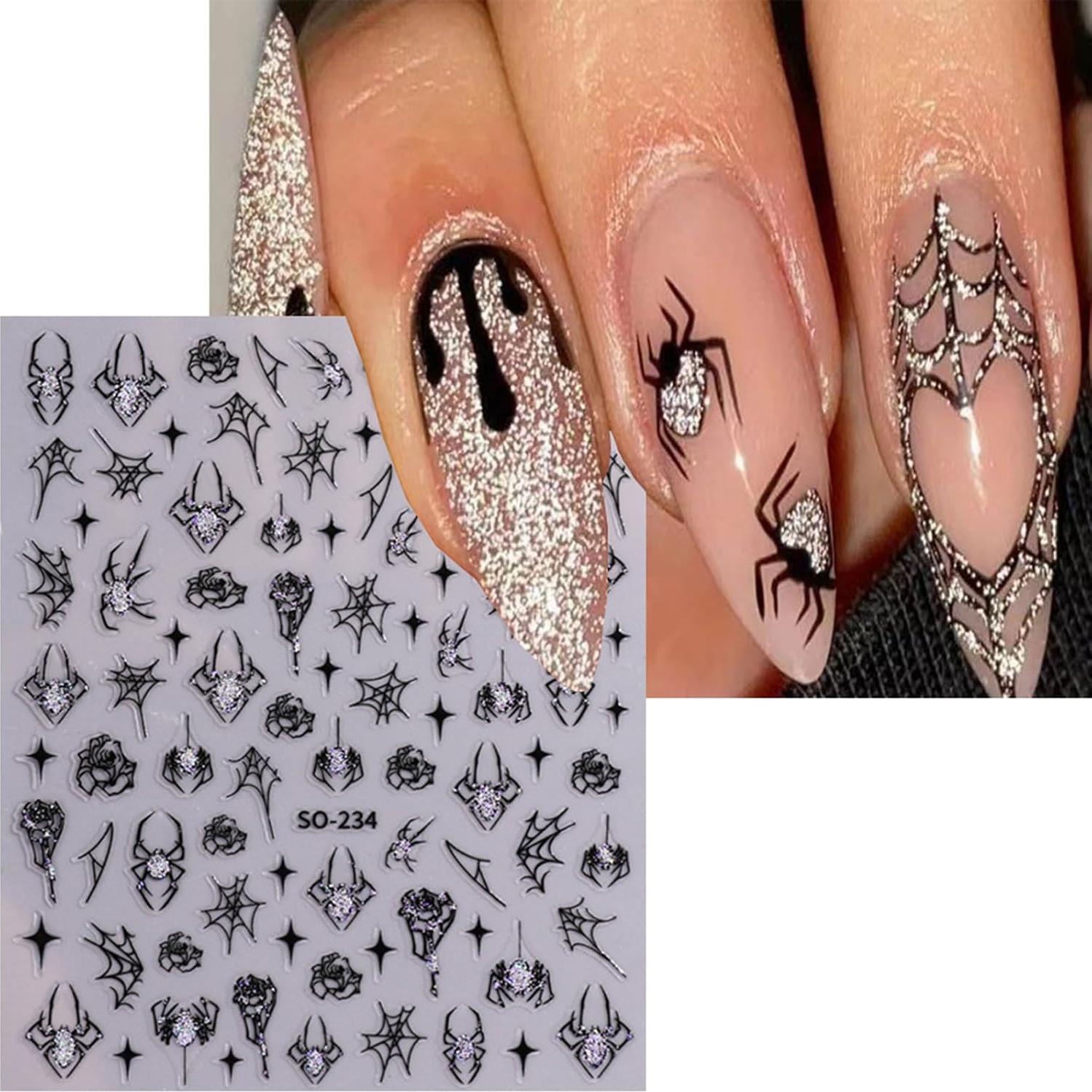Calcomanías de Uñas 3D Halloween ZJHGDR 6 Hojas Arañas