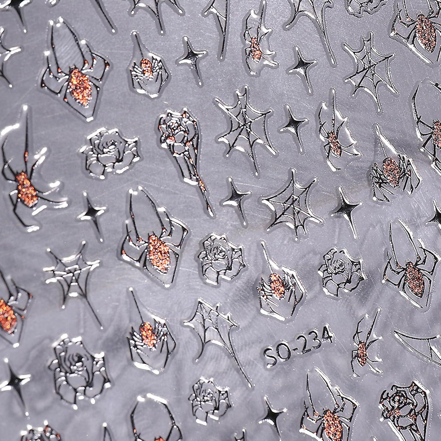 Calcomanías de Uñas 3D Halloween ZJHGDR 6 Hojas Arañas