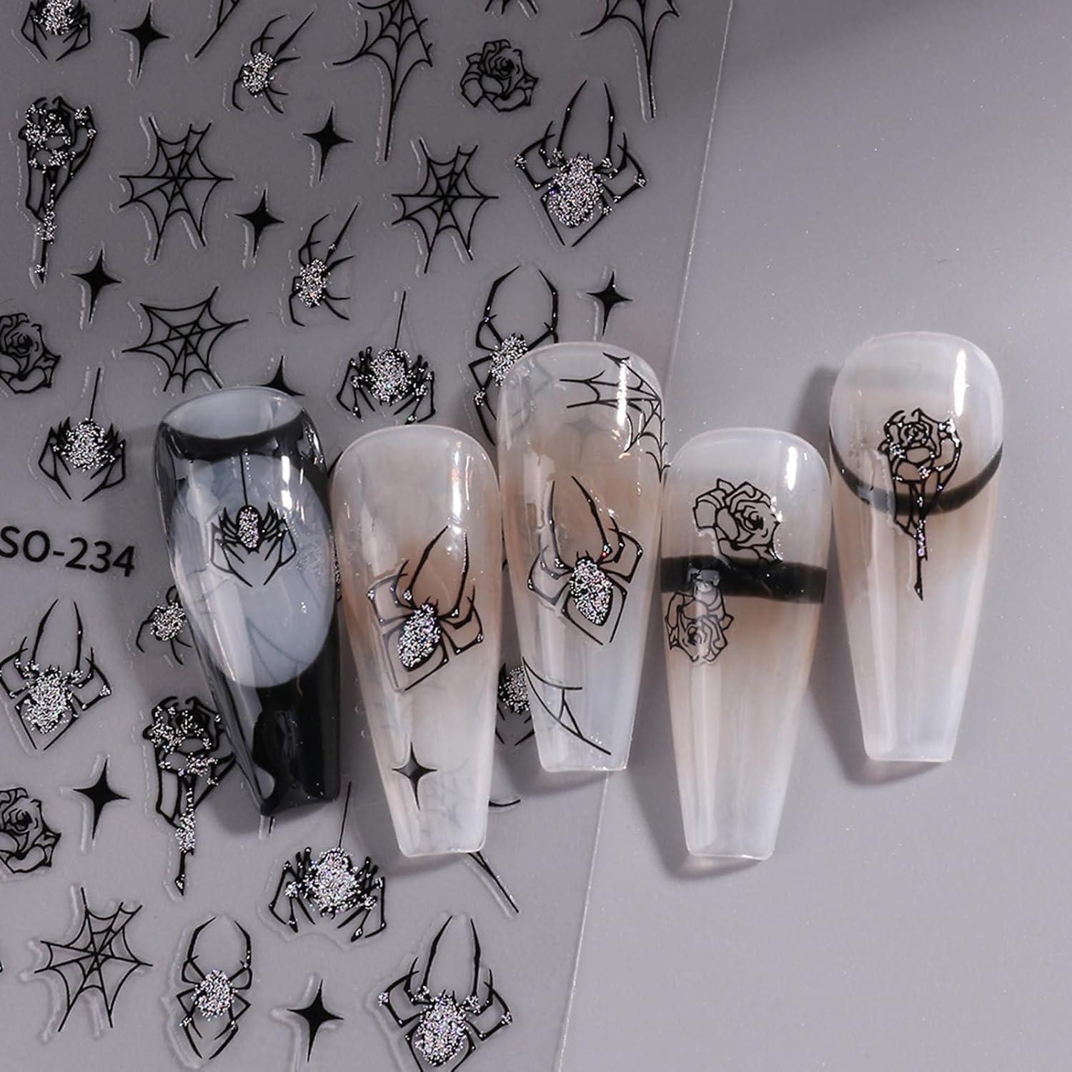 Calcomanías de Uñas 3D Halloween ZJHGDR 6 Hojas Arañas