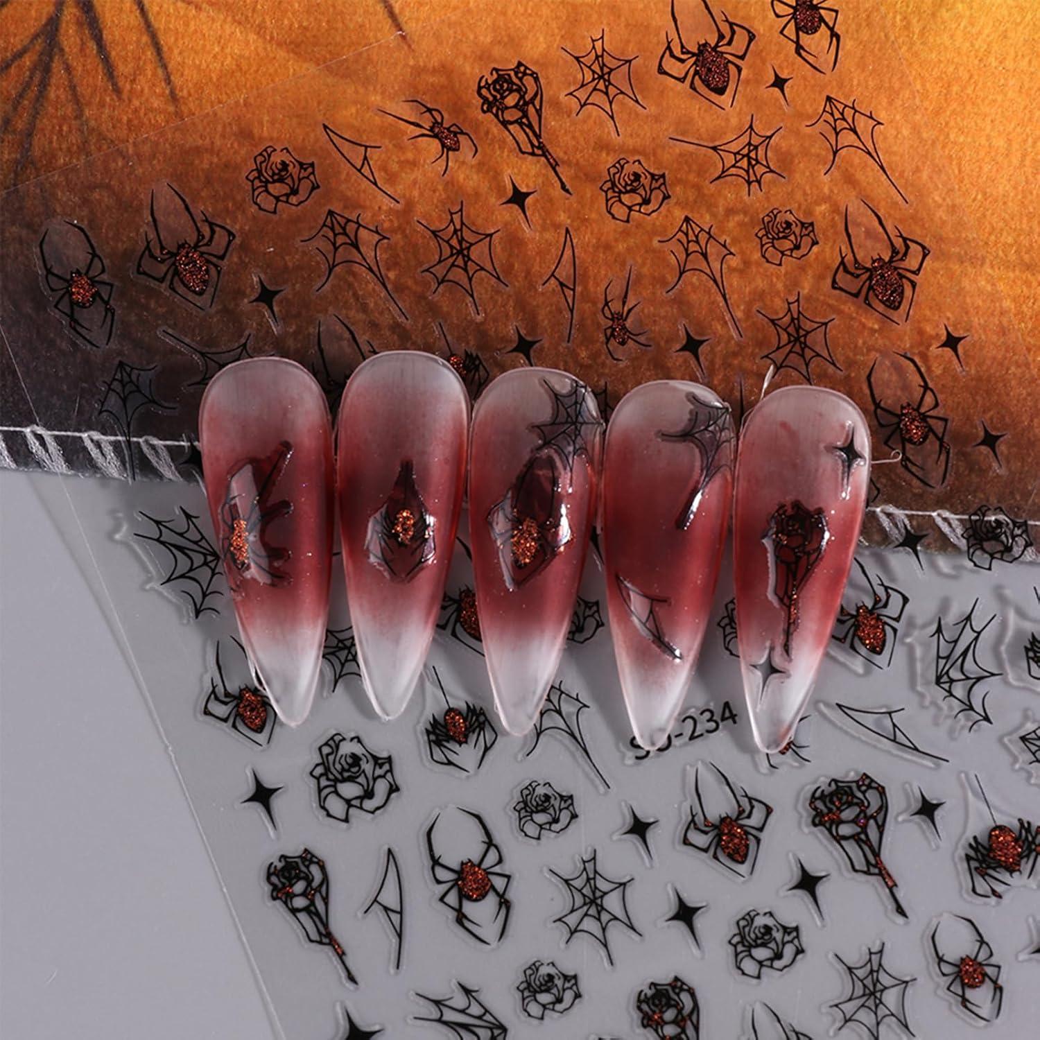 Calcomanías de Uñas 3D Halloween ZJHGDR 6 Hojas Arañas