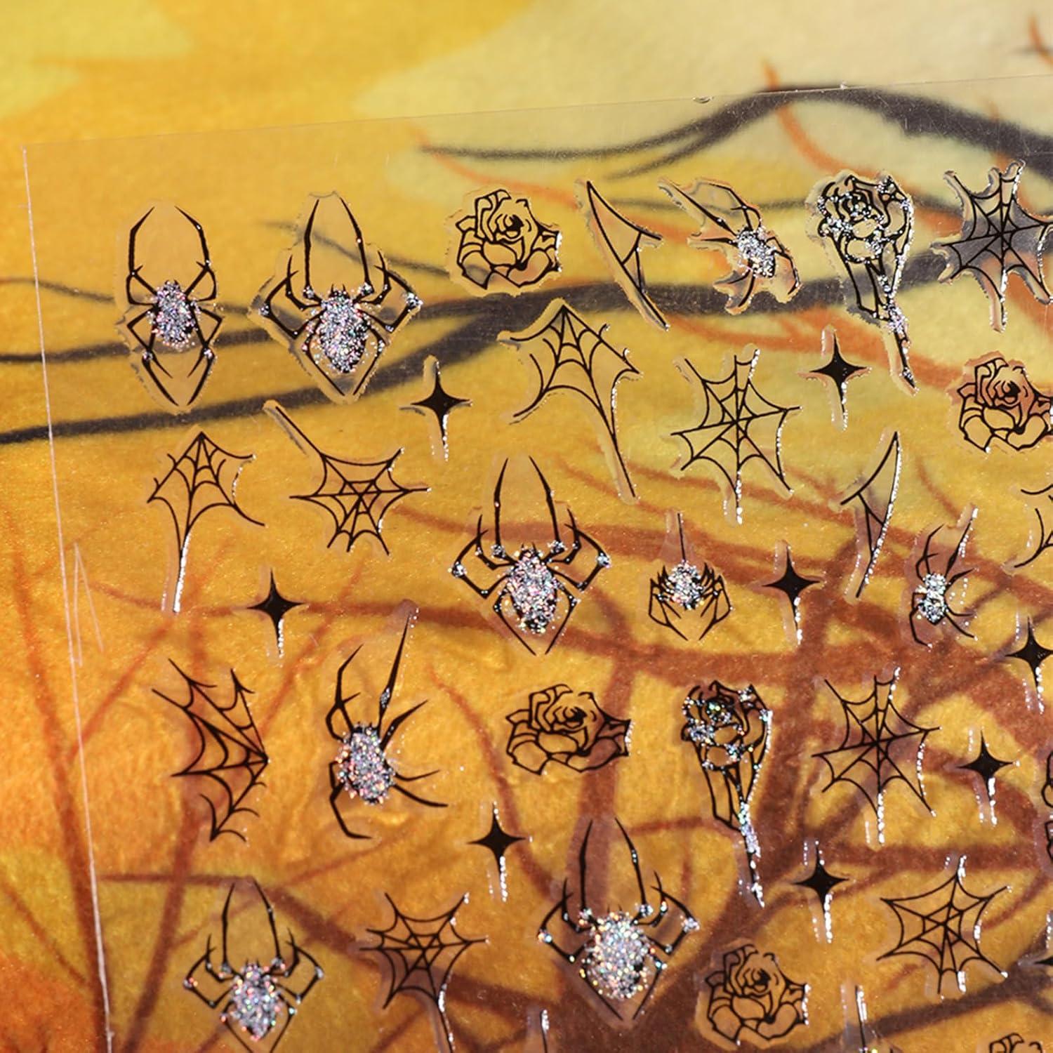 Calcomanías de Uñas 3D Halloween ZJHGDR 6 Hojas Arañas