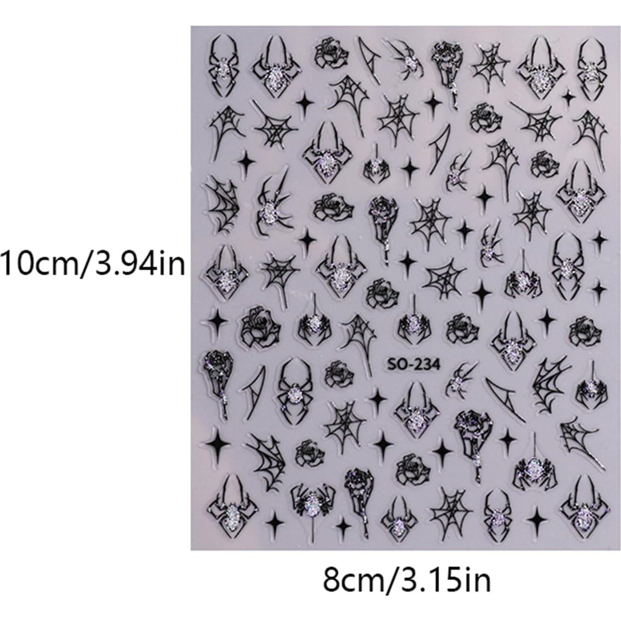 Calcomanías de Uñas 3D Halloween ZJHGDR 6 Hojas Arañas