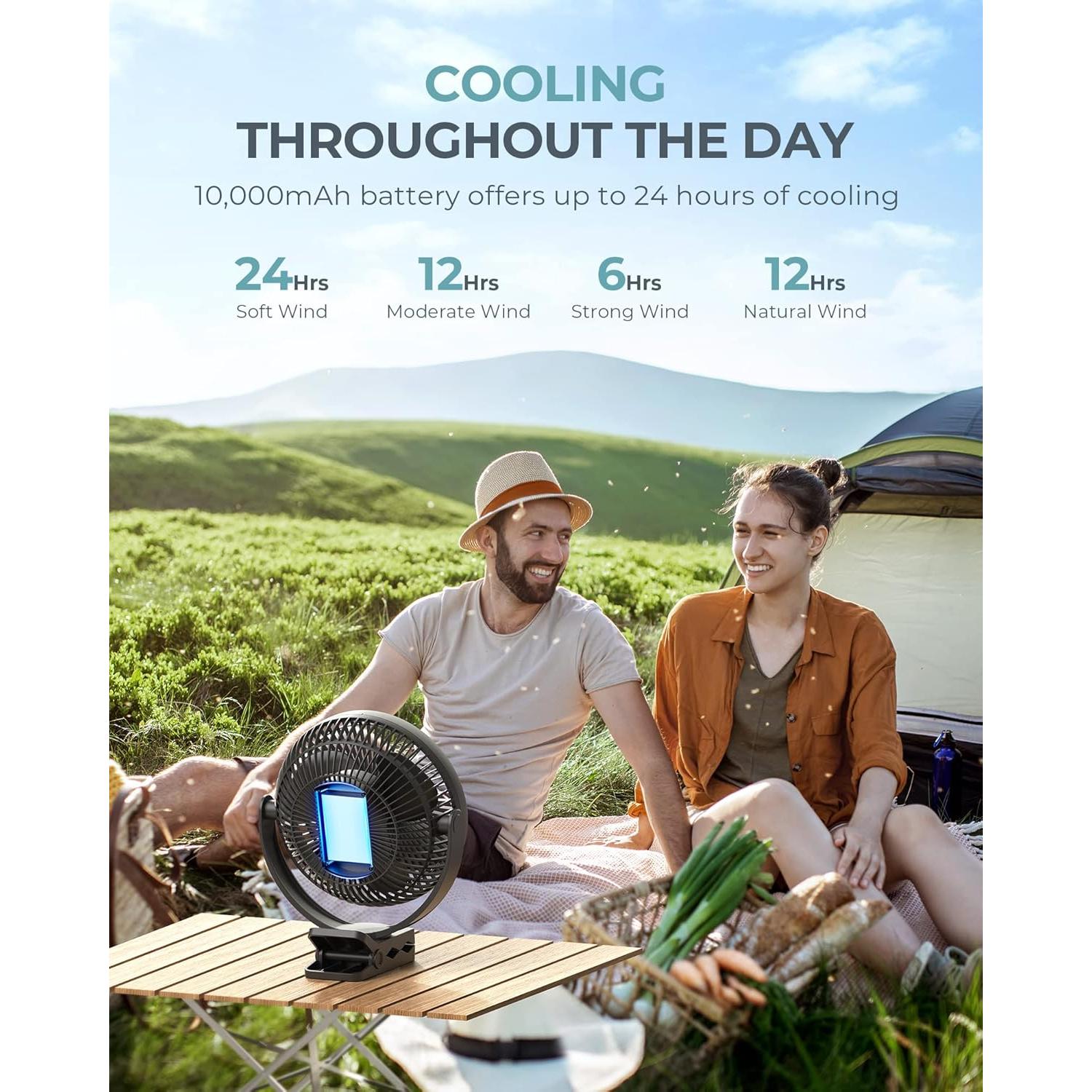 Ventilador Portátil xasla 10000mAh Clip 4 Velocidades Negro