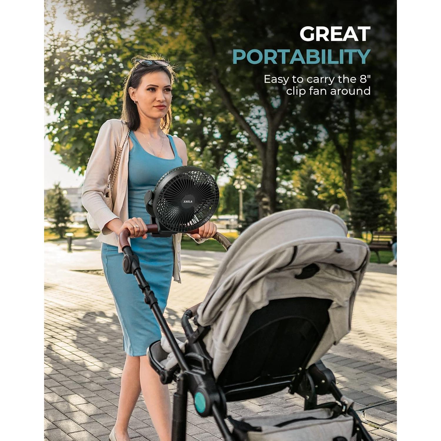 Ventilador Portátil xasla 10000mAh Clip 4 Velocidades Negro