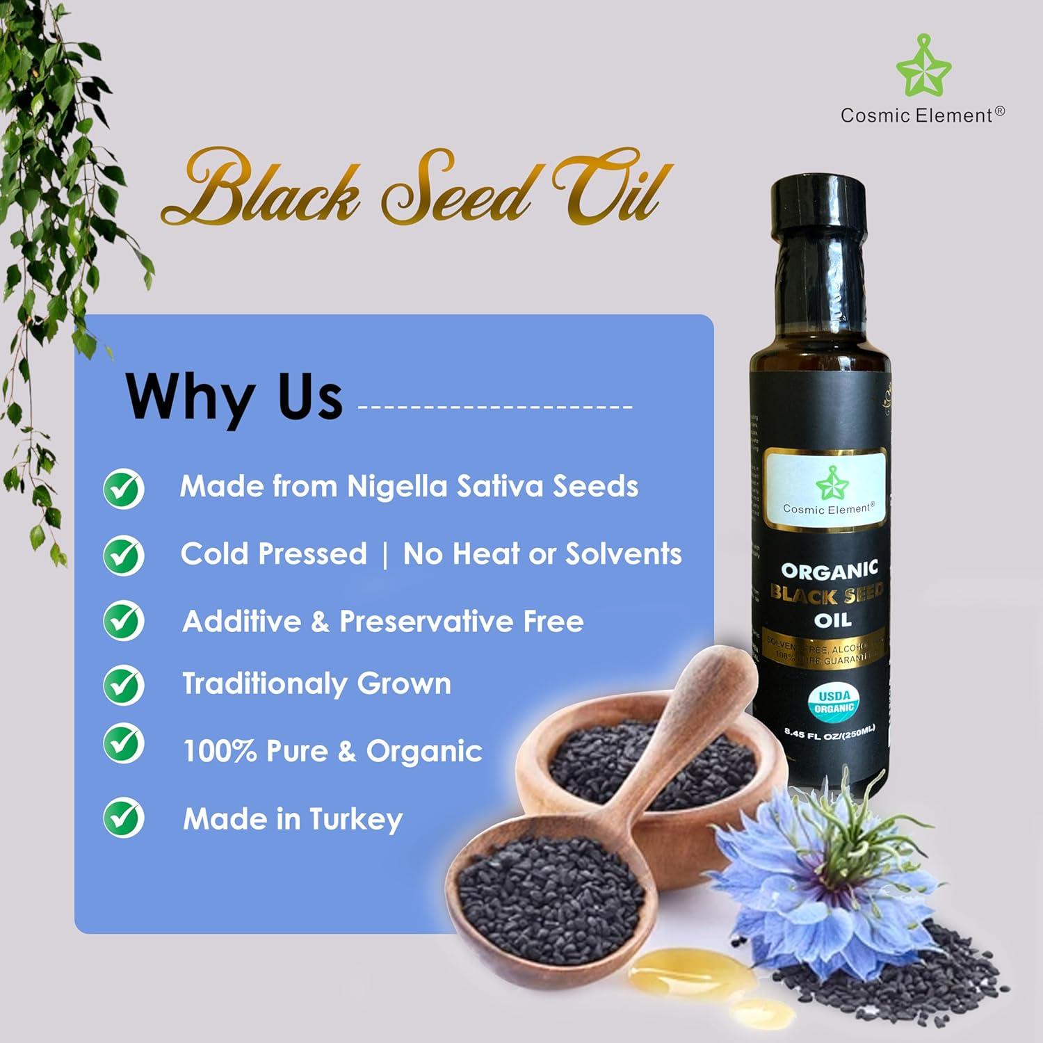 Aceite de Semilla Negra Orgánico Cosmic Element 248 ml - Omega 3 6 9