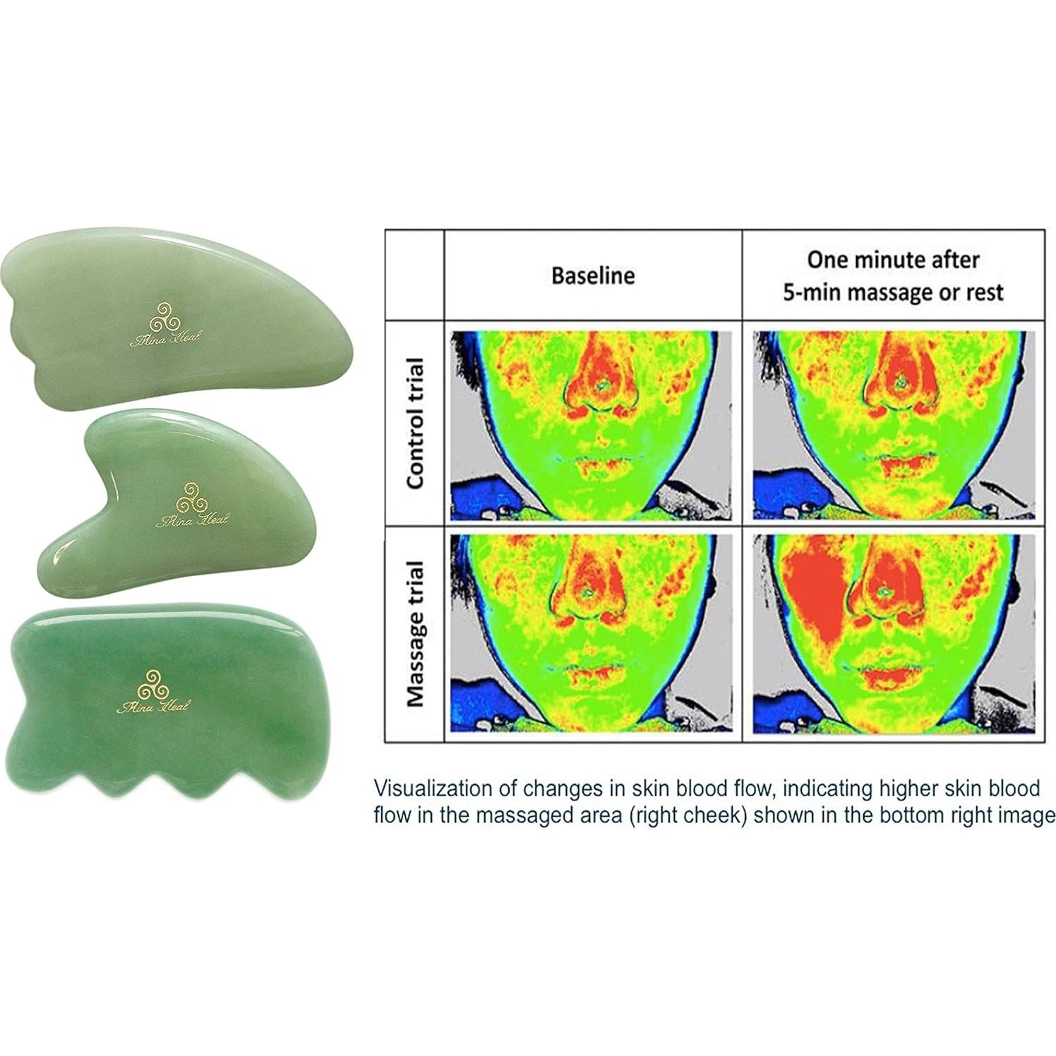 Masajeador Facial Gua Sha de Jade Verde Mina Heal 15x10cm