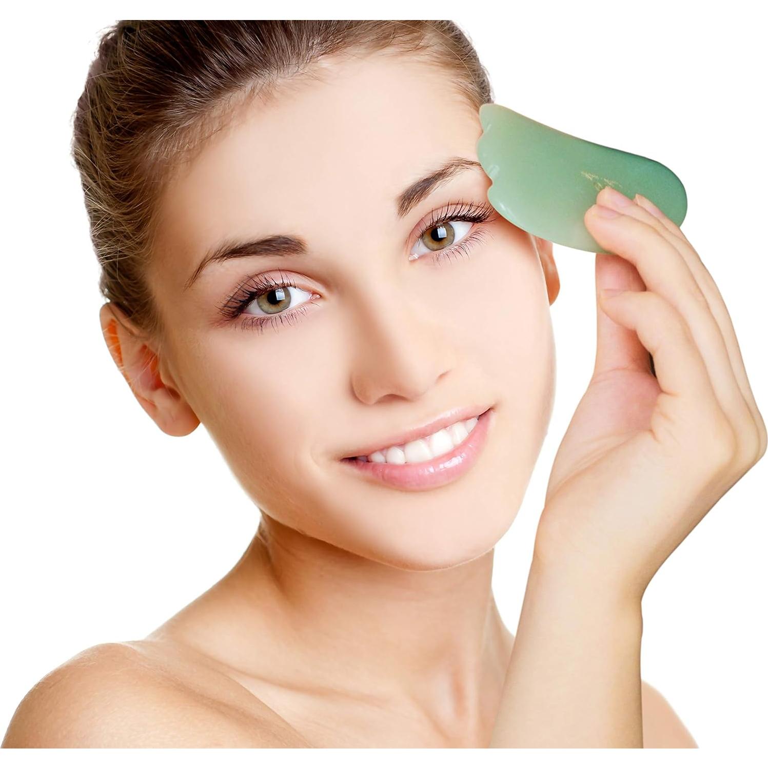 Masajeador Facial Gua Sha de Jade Verde Mina Heal 15x10cm
