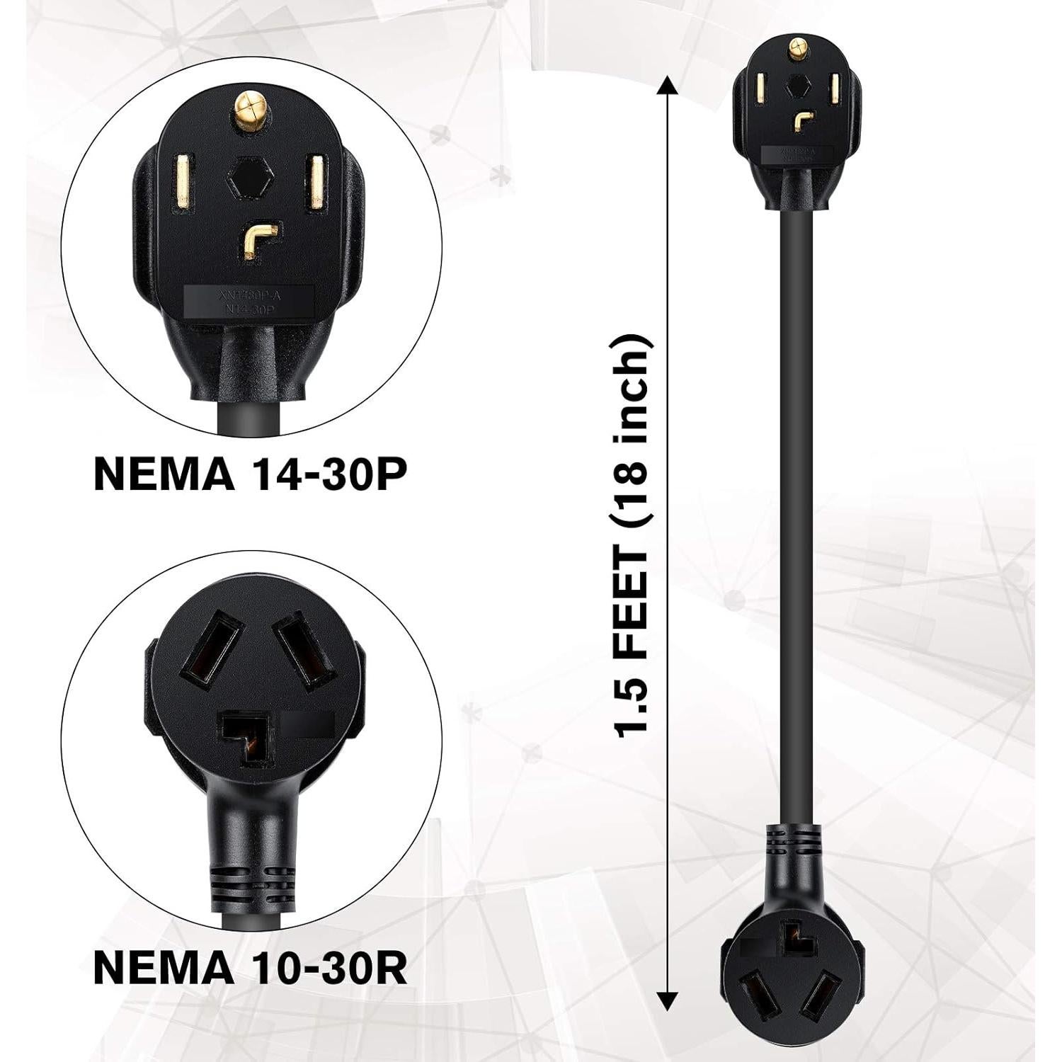 Adaptador Secadora WELLUCK 1.5FT 3 a 4 Patas NEMA 14-30P