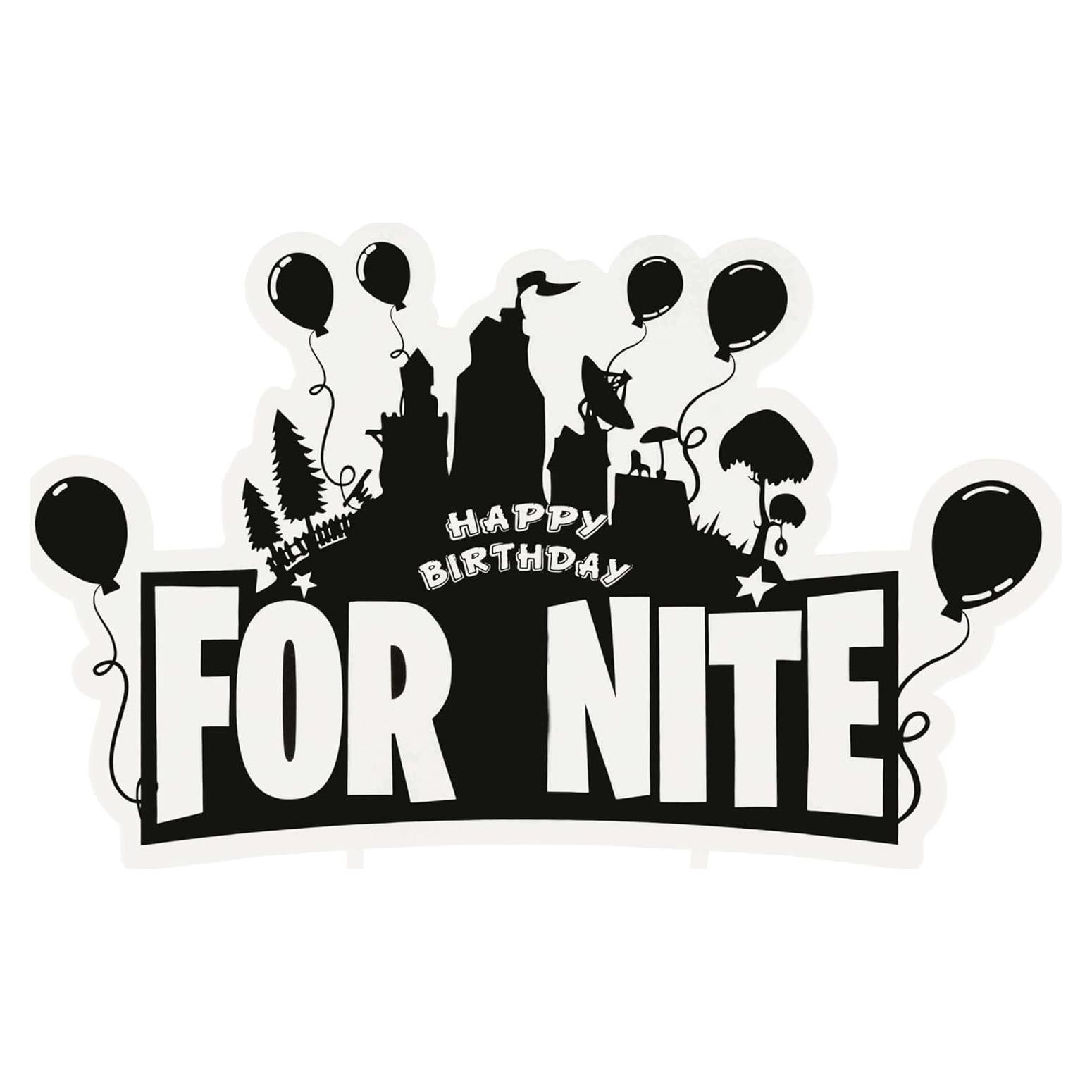 Happy Birthday Cake Topper (8 inches) For Video Game Party Favors Supplies Birthday Cake Decoration Party Supply (Black)