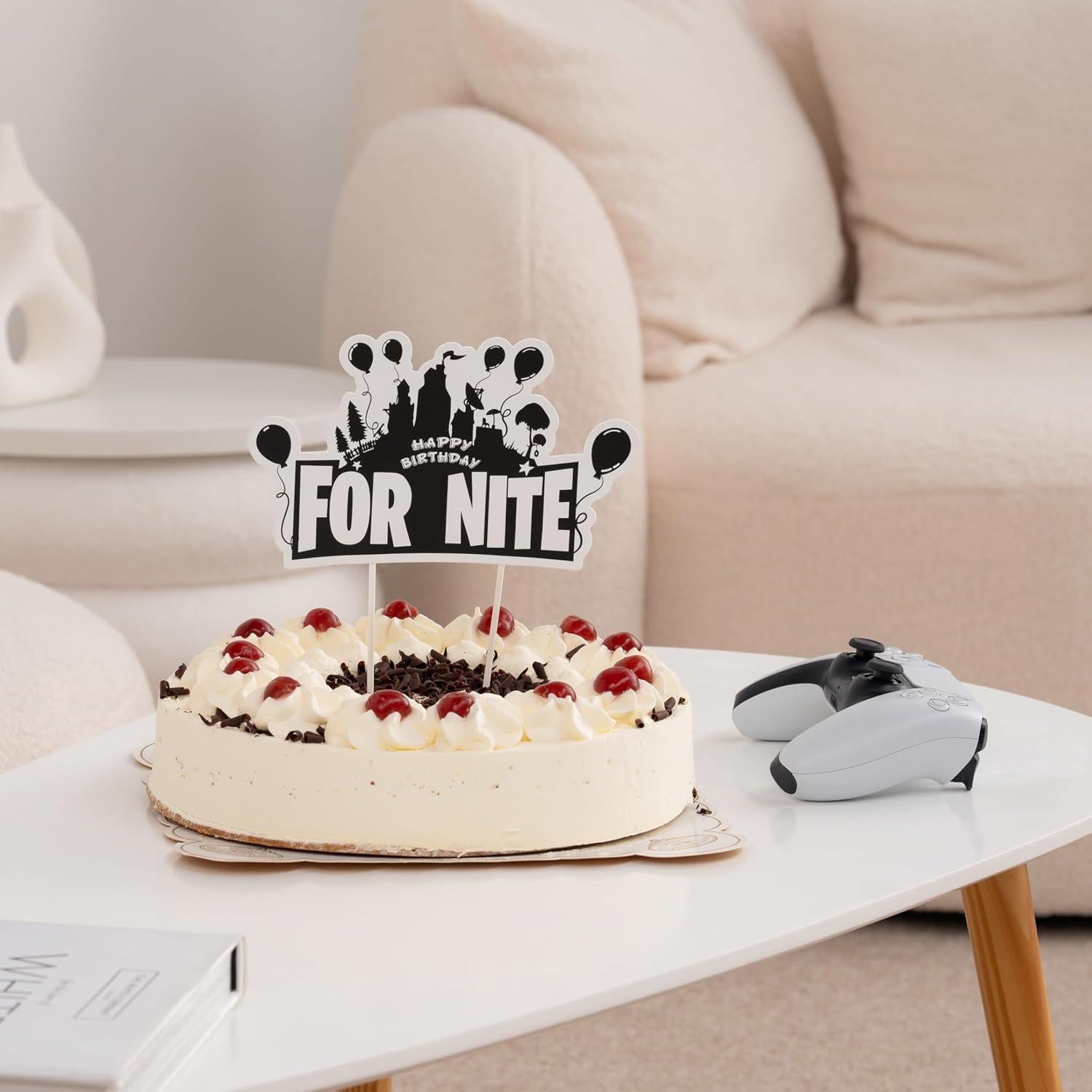 Happy Birthday Cake Topper (8 inches) For Video Game Party Favors Supplies Birthday Cake Decoration Party Supply (Black)