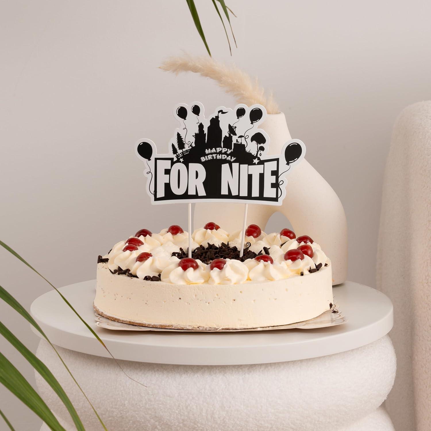 Happy Birthday Cake Topper (8 inches) For Video Game Party Favors Supplies Birthday Cake Decoration Party Supply (Black)