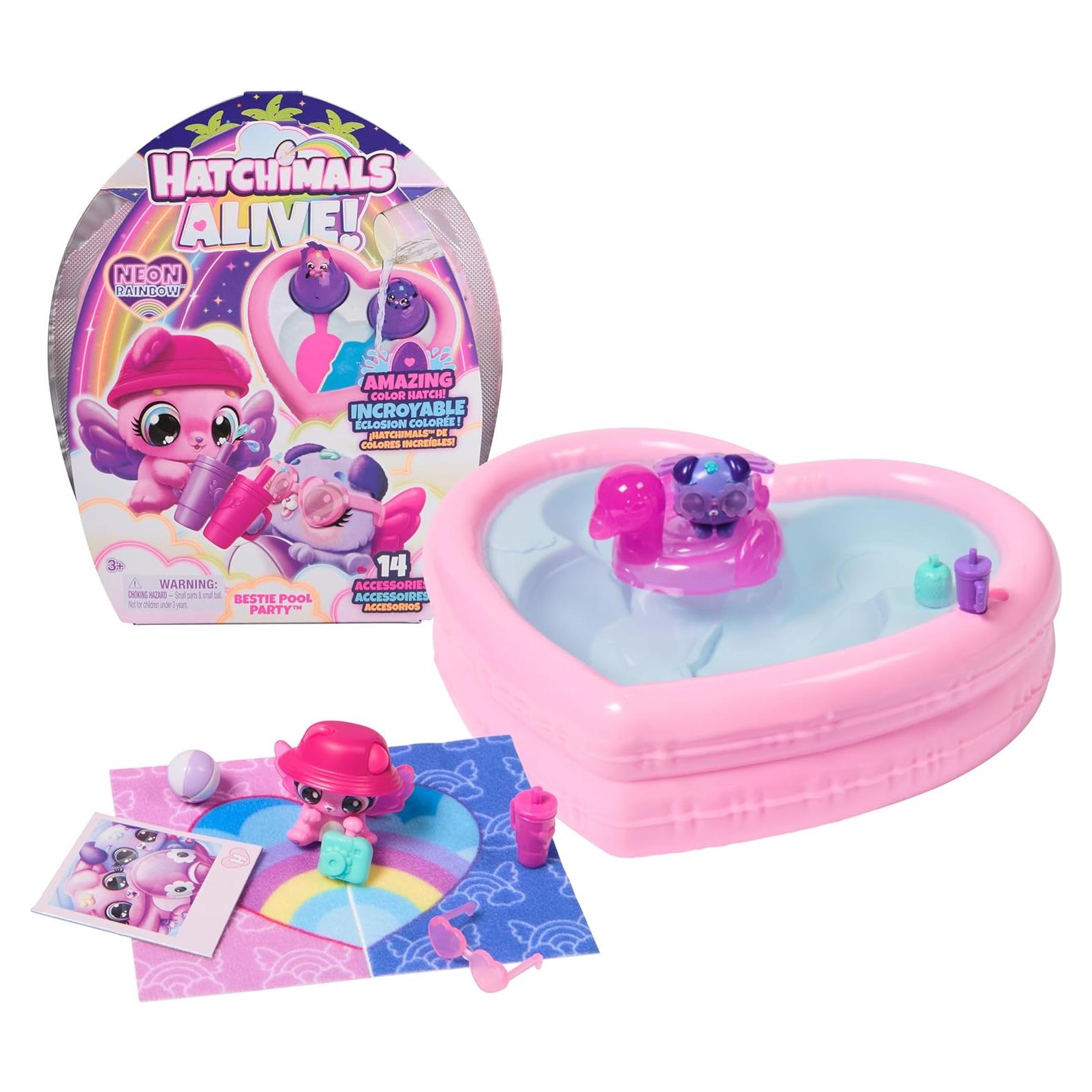 Hatchimals Alive Fiesta en la Piscina Arcoíris Neón con 2 Figuras y 14 Accesorios