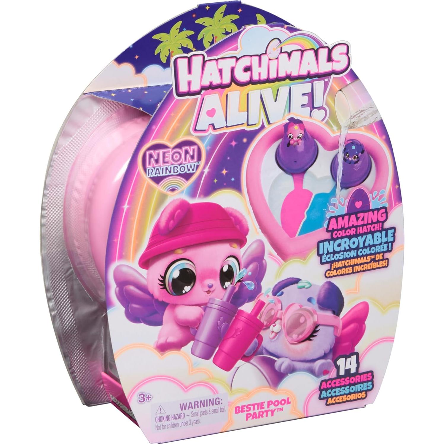 Hatchimals Alive Fiesta en la Piscina Arcoíris Neón con 2 Figuras y 14 Accesorios