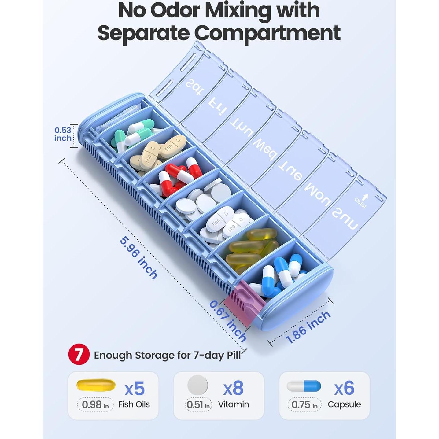 Organizador de Pastillas Vaydeer Pequeño Azul 7 Días