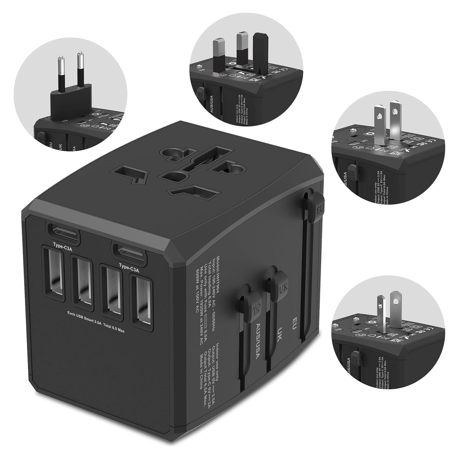 Adaptador de Viaje Universal Pecrol 6 Puertos 6.0A 30W