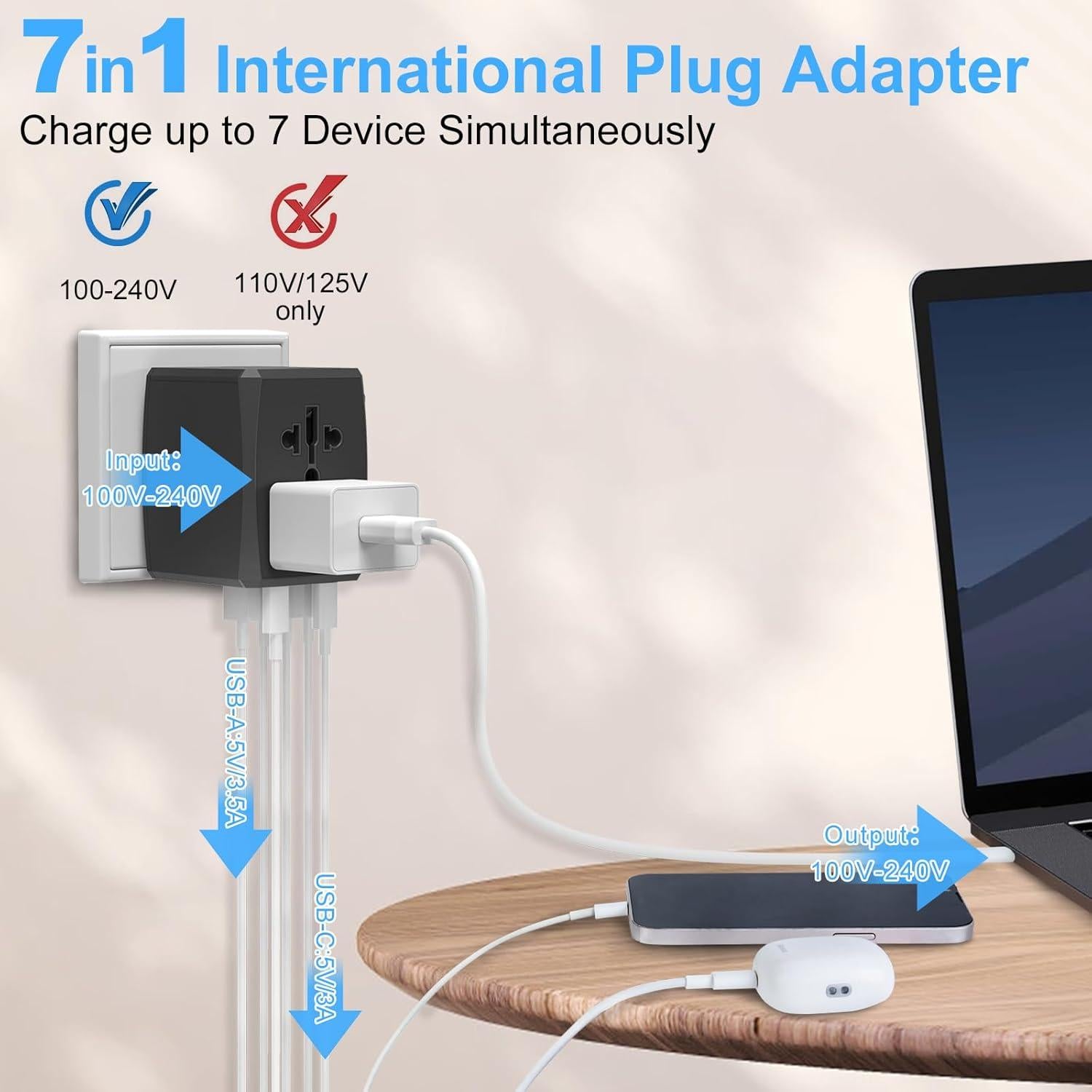 Adaptador de Viaje Universal Pecrol 6 Puertos 6.0A 30W