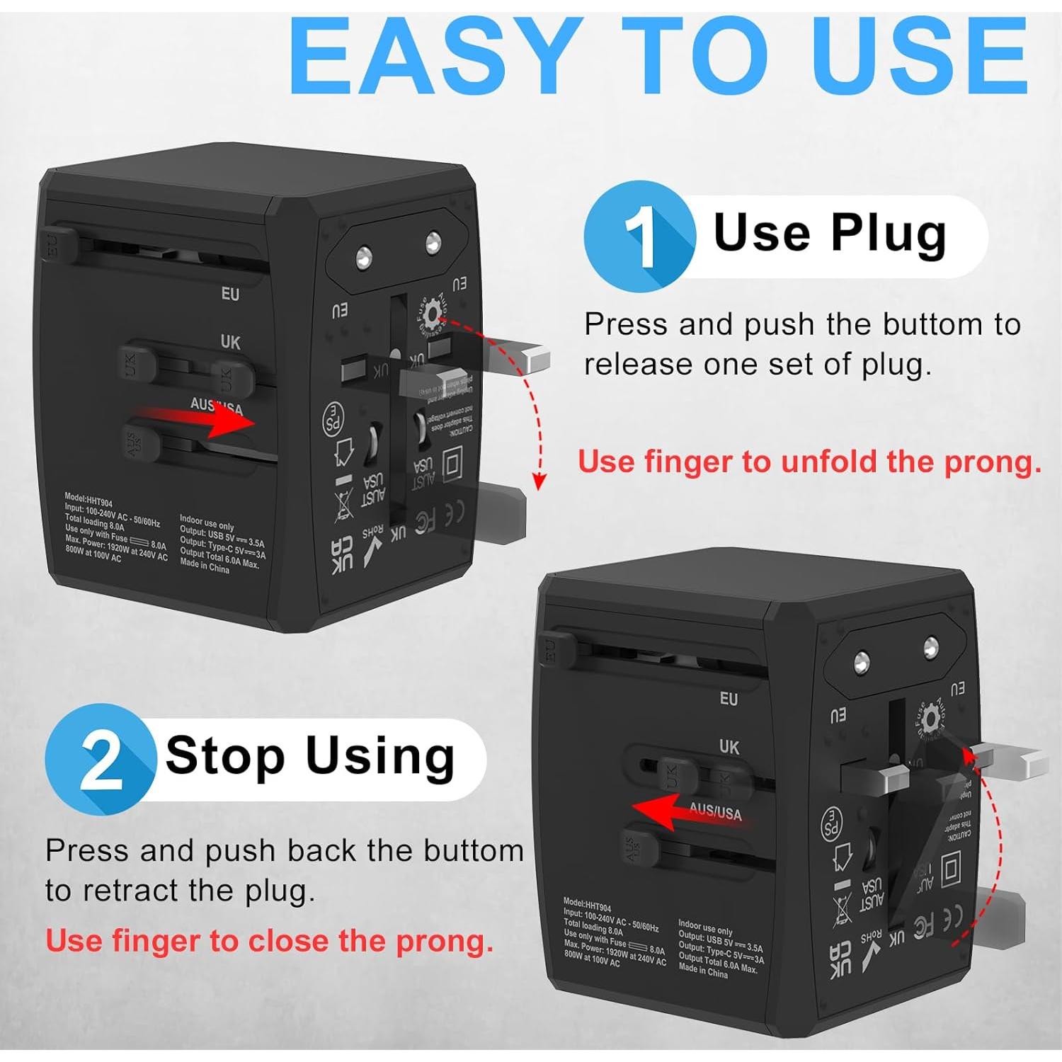 Adaptador de Viaje Universal Pecrol 6 Puertos 6.0A 30W