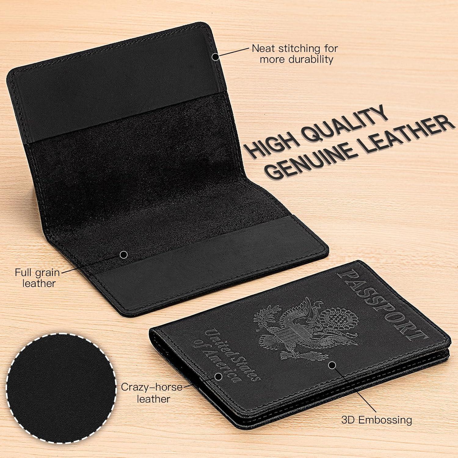 Funda de Pasaporte de Cuero Premium BIAOTIE RFID Unisex Negro