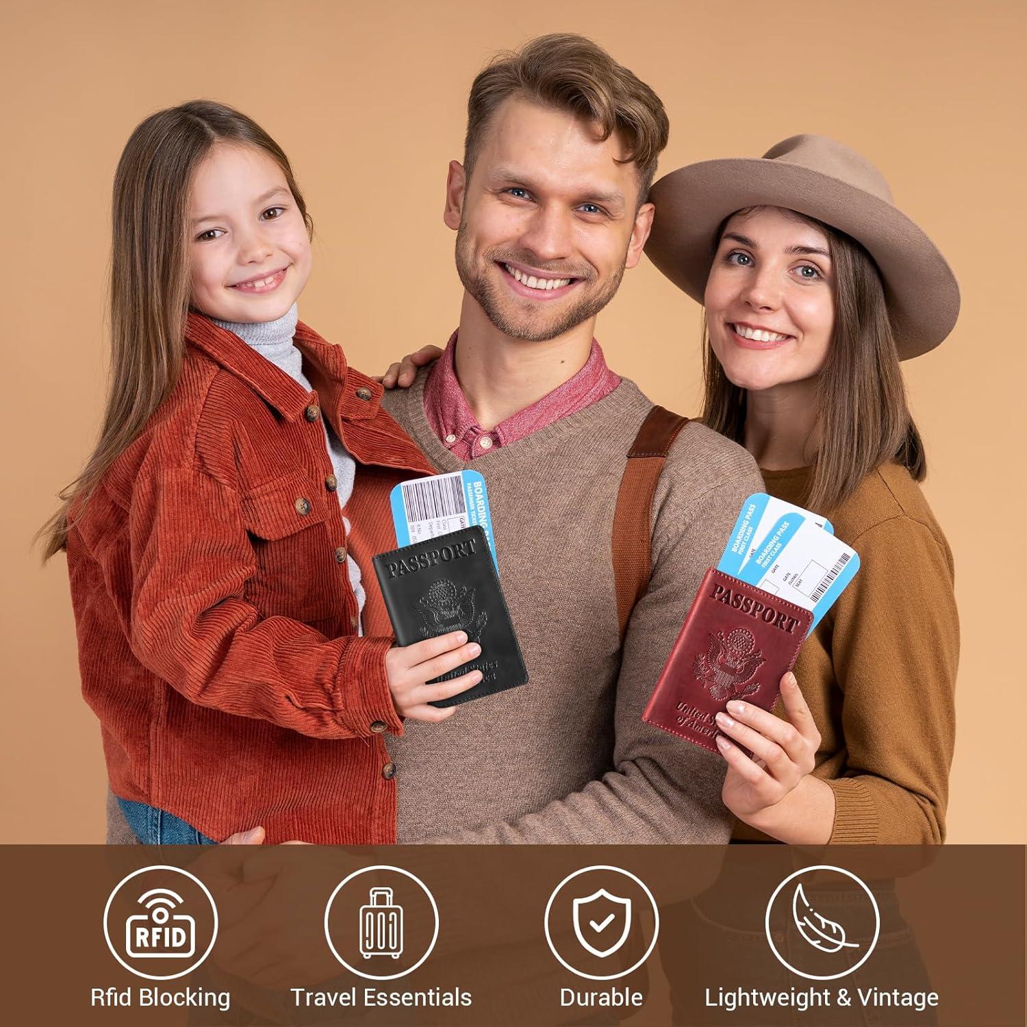 Funda de Pasaporte de Cuero Premium BIAOTIE RFID Unisex Negro