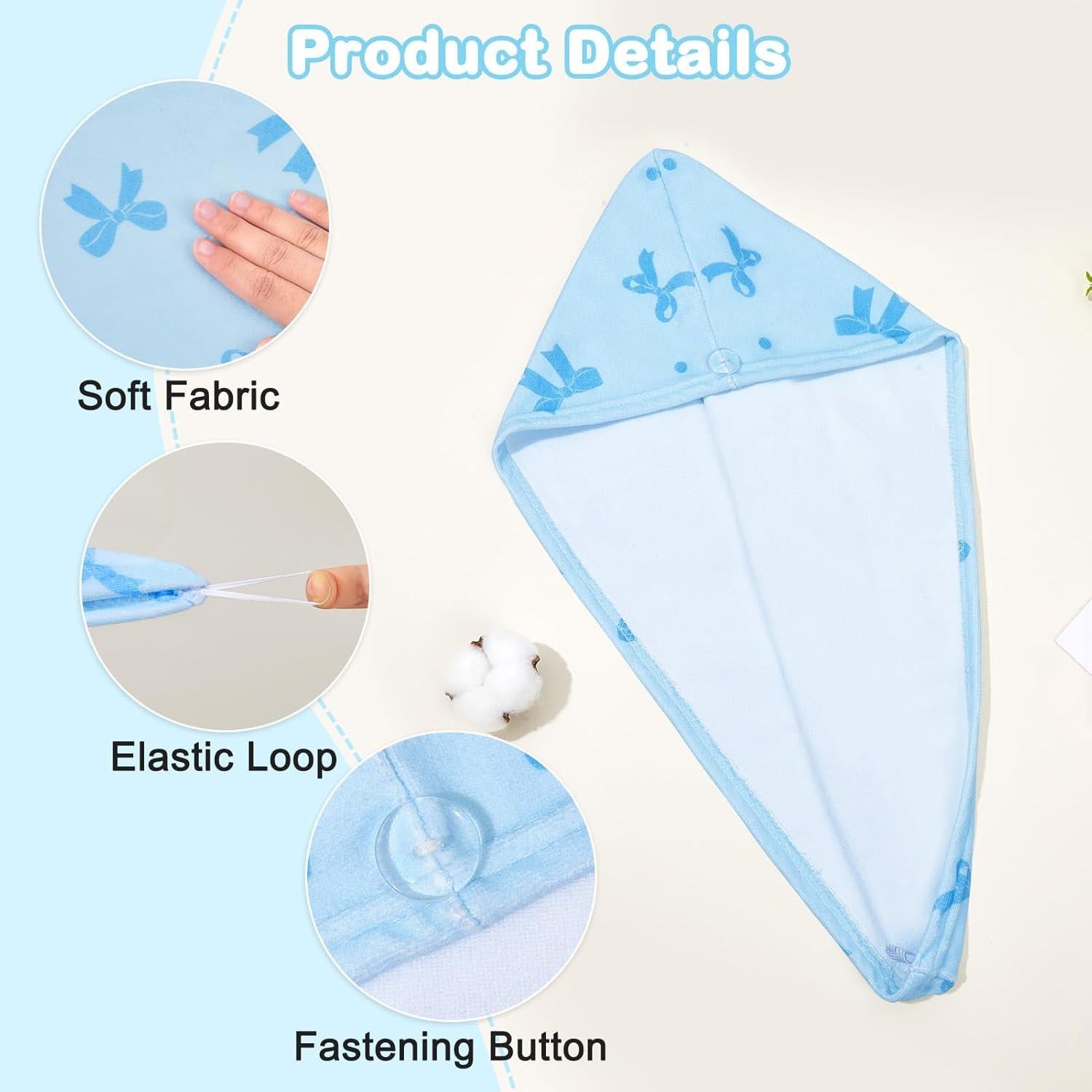 Toalla de Microfibra para Cabello FIOBEE 2 Piezas Azul/Rosa