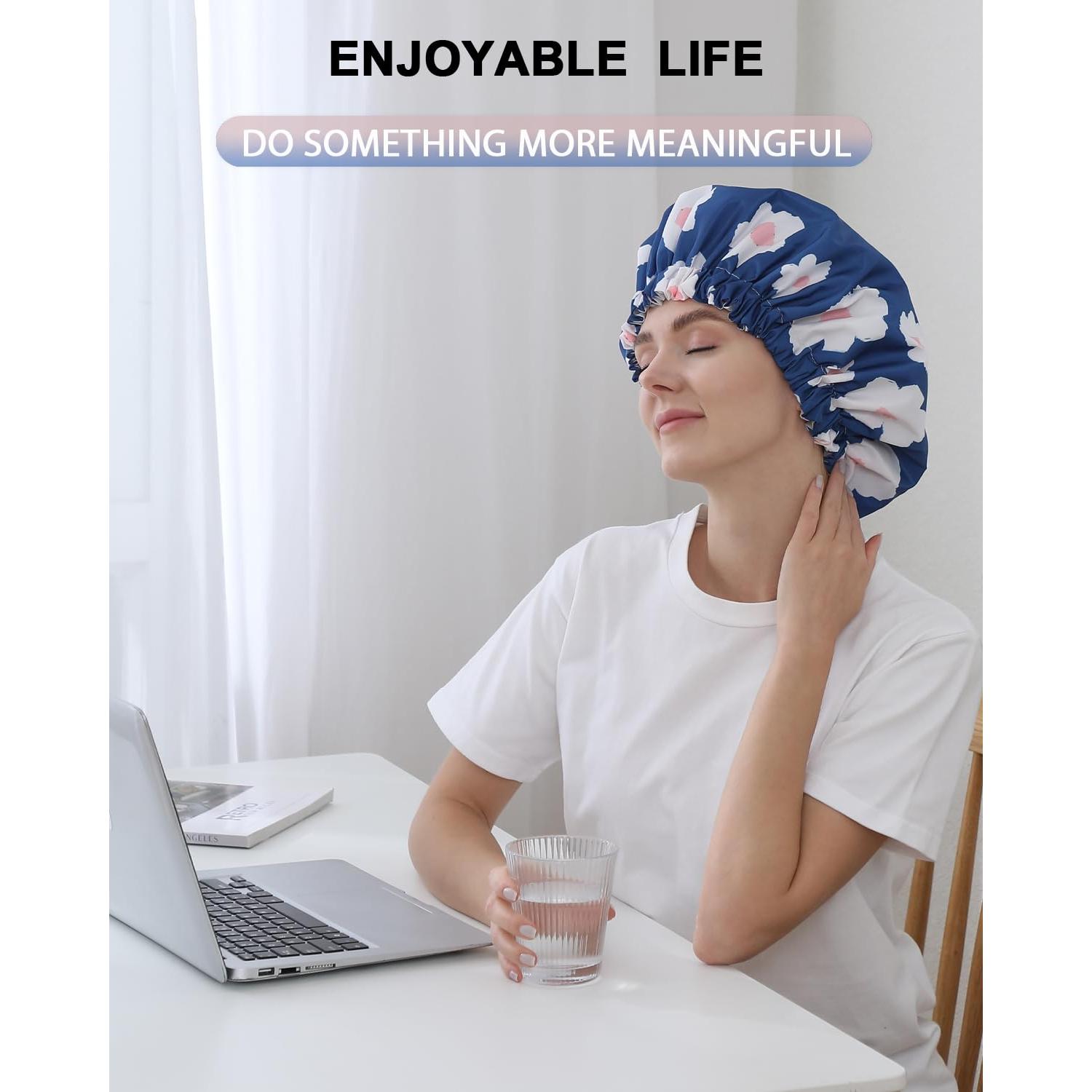 Gorro de Ducha YIZIJIZI Impermeable Reutilizable Grande Azul