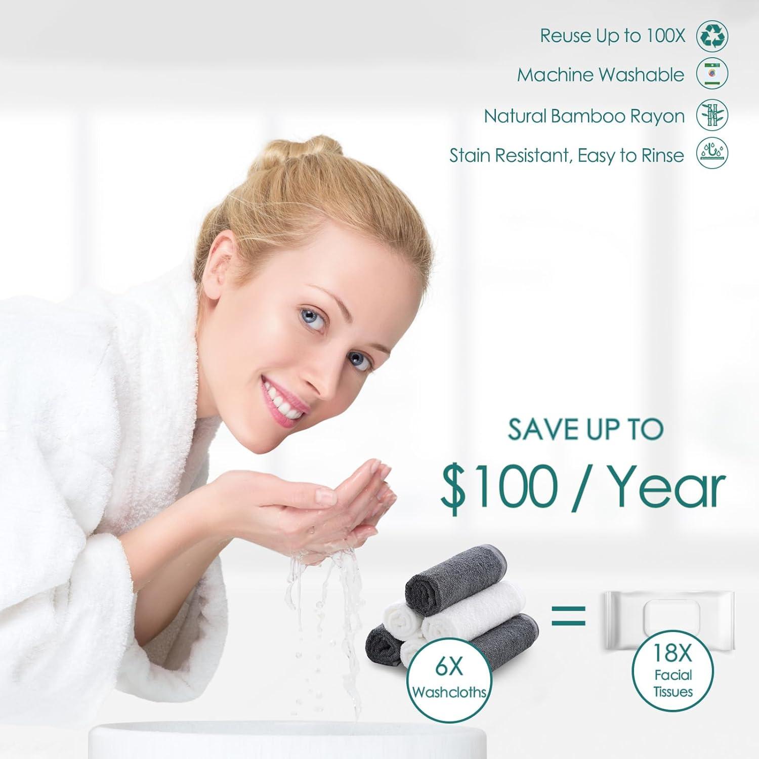 Paquete de 6 Toallas de Lavado Jeffsun 100% Rayón Gris 25.4 cm