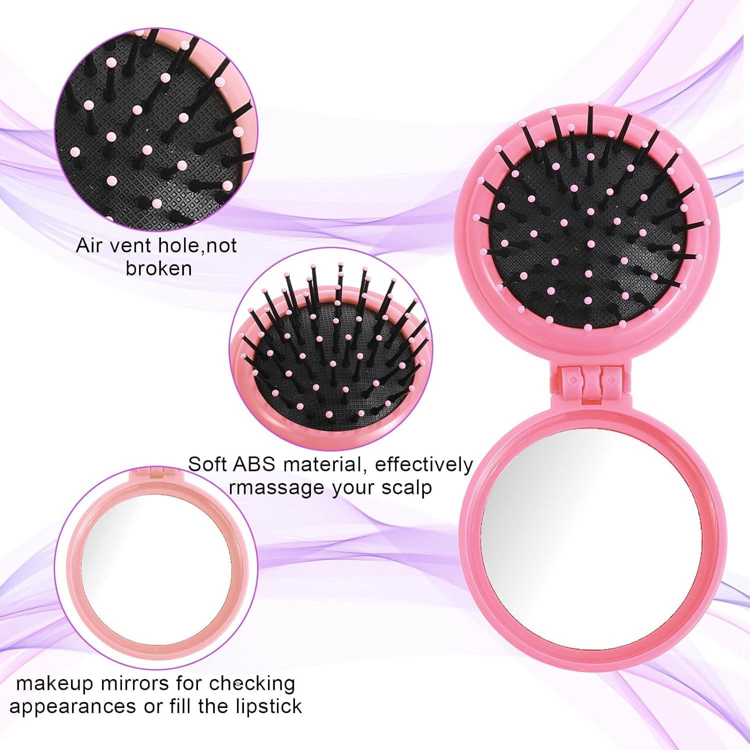 10 Cepillos de Pelo Plegables con Espejo Compacto Dimeho