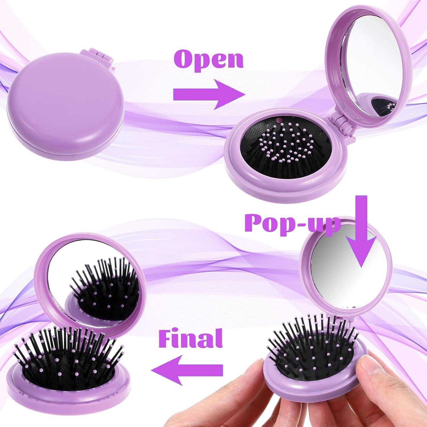 10 Cepillos de Pelo Plegables con Espejo Compacto Dimeho