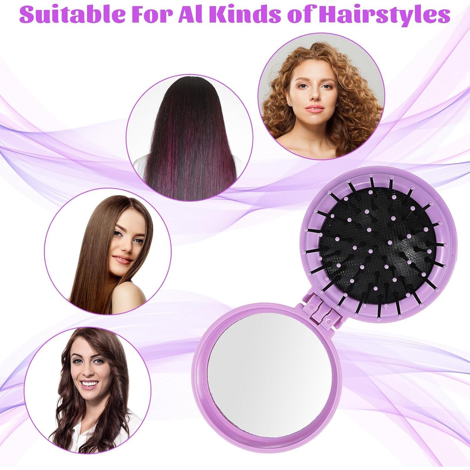 10 Cepillos de Pelo Plegables con Espejo Compacto Dimeho