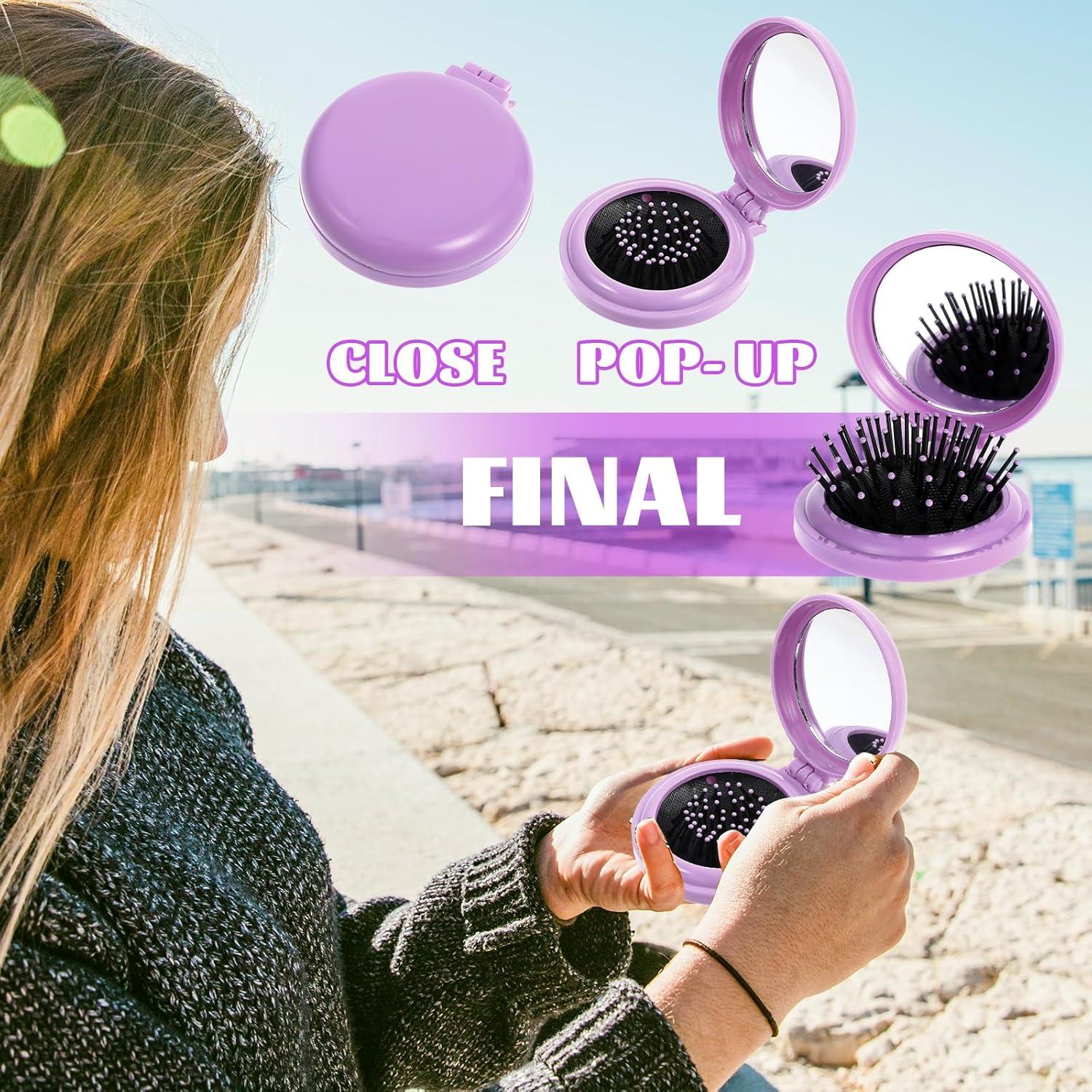 10 Cepillos de Pelo Plegables con Espejo Compacto Dimeho