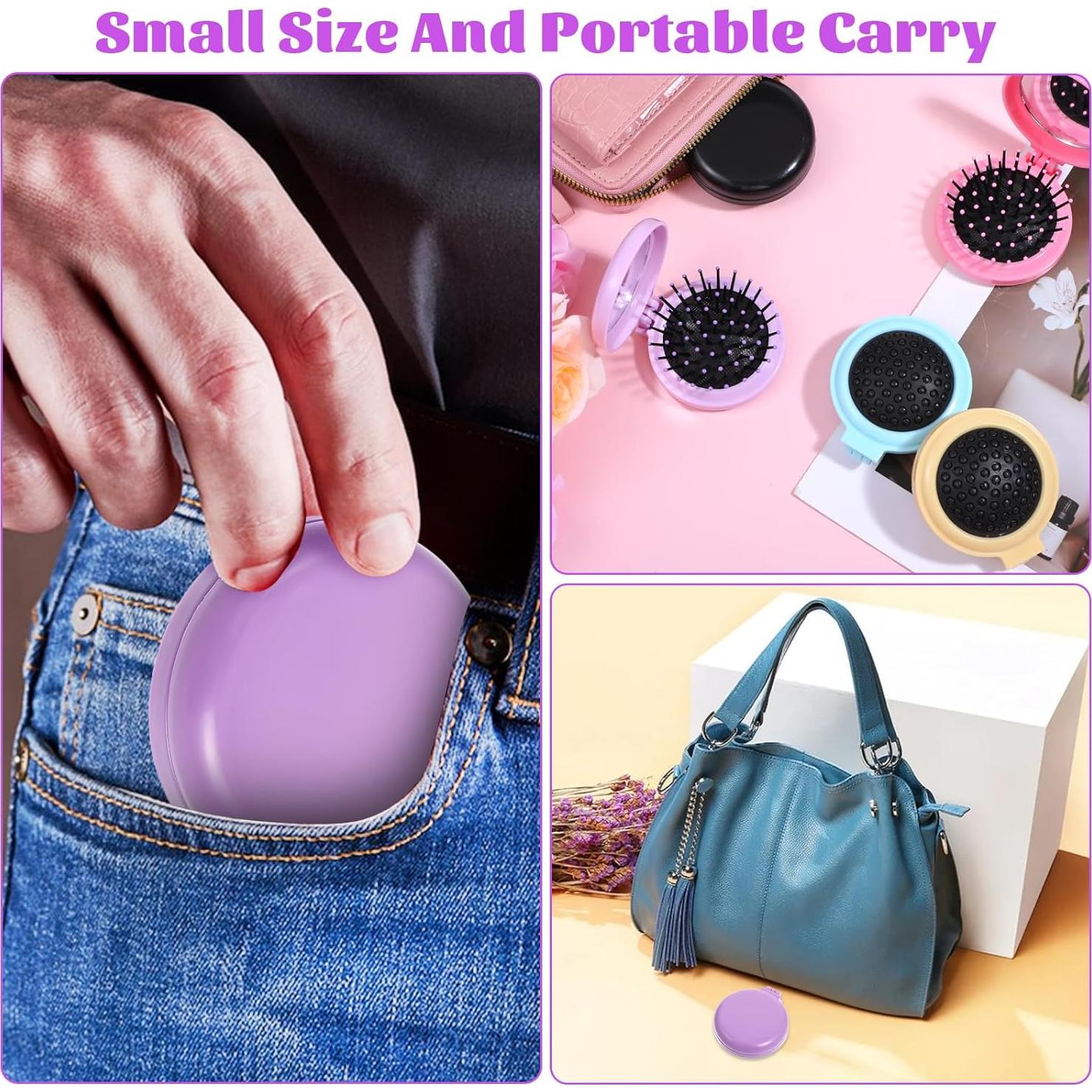 10 Cepillos de Pelo Plegables con Espejo Compacto Dimeho
