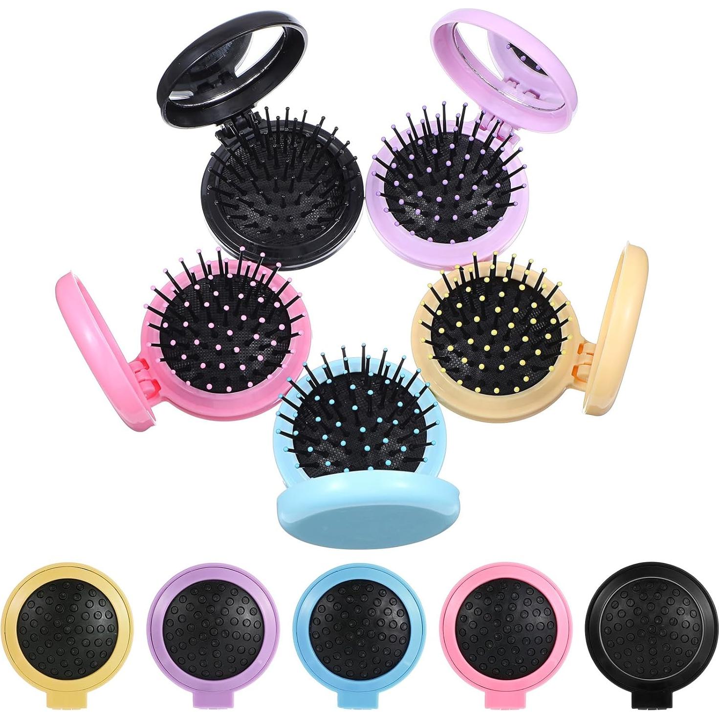 10 Cepillos de Pelo Plegables con Espejo Compacto Dimeho
