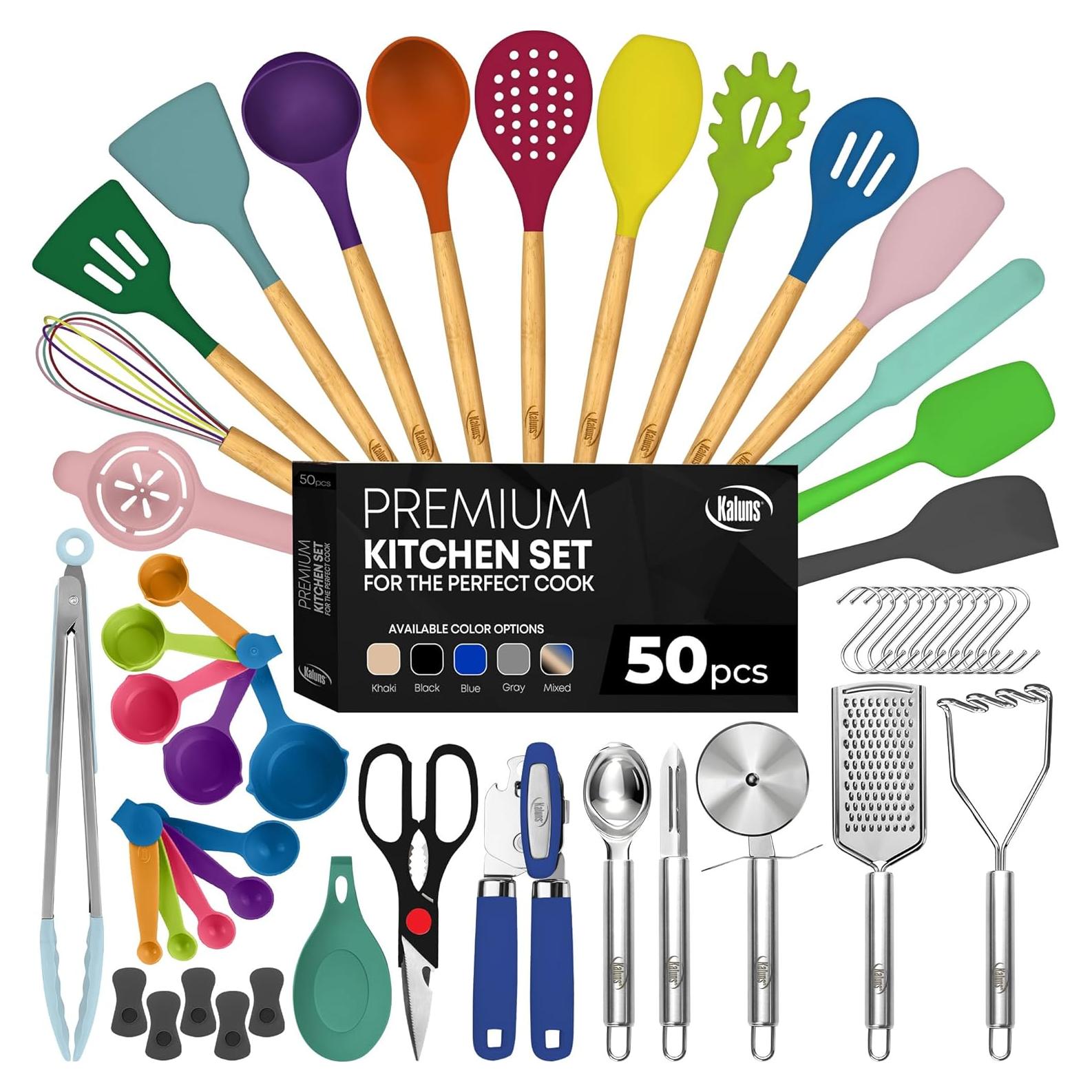 Juego de Utensilios de Cocina Kaluns 50 Piezas Silicona Madera