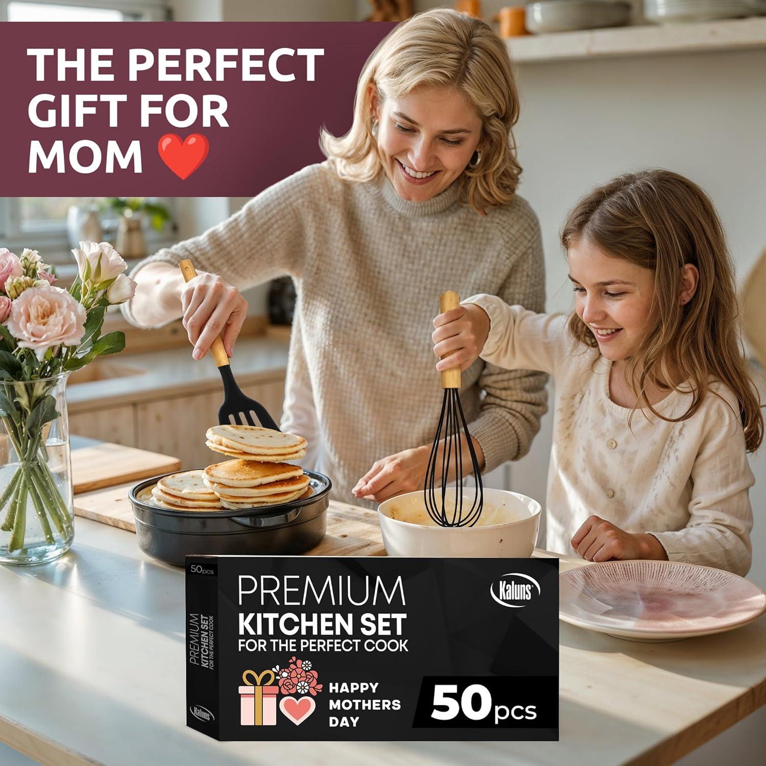 Juego de Utensilios de Cocina Kaluns 50 Piezas Silicona Madera